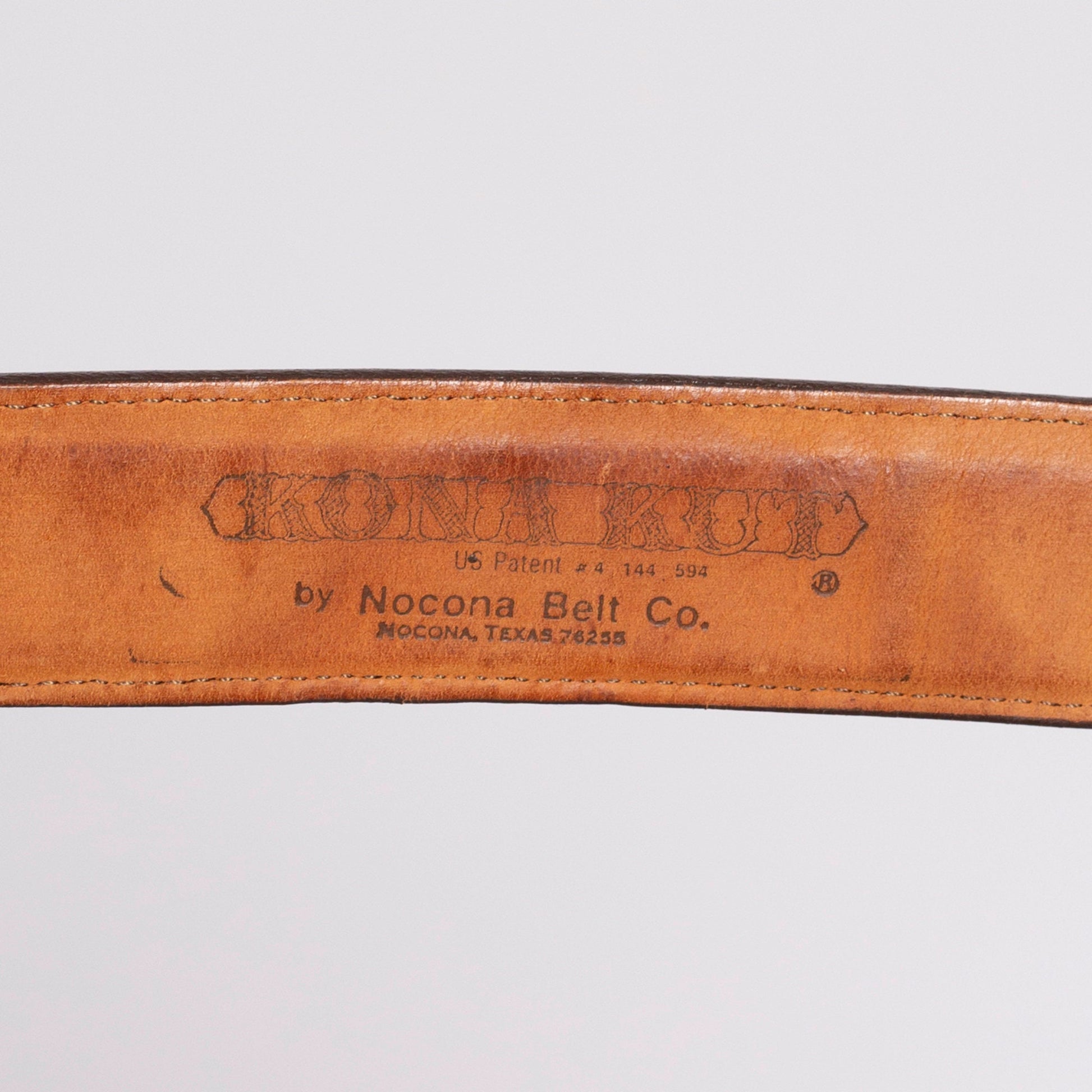 70s Nascar RainTree Belt Buckle & Leather Belt - Size 40 | Vintage Nocona Brown Tooled Western Leather "Merrill" Name Belt