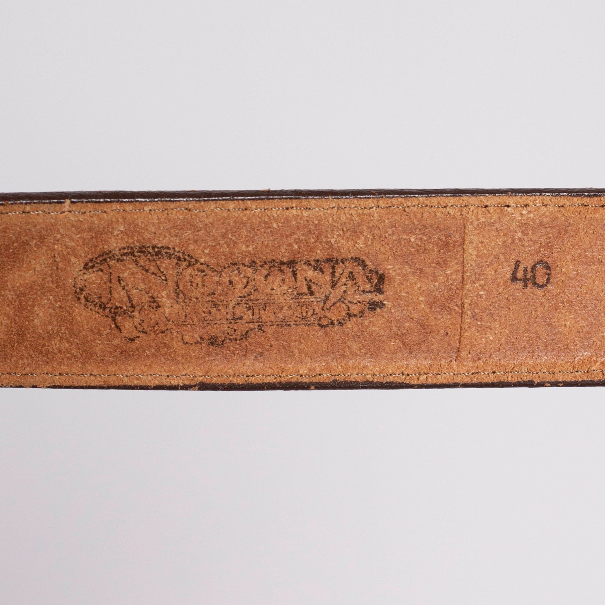 70s Nascar RainTree Belt Buckle & Leather Belt - Size 40 | Vintage Nocona Brown Tooled Western Leather "Merrill" Name Belt