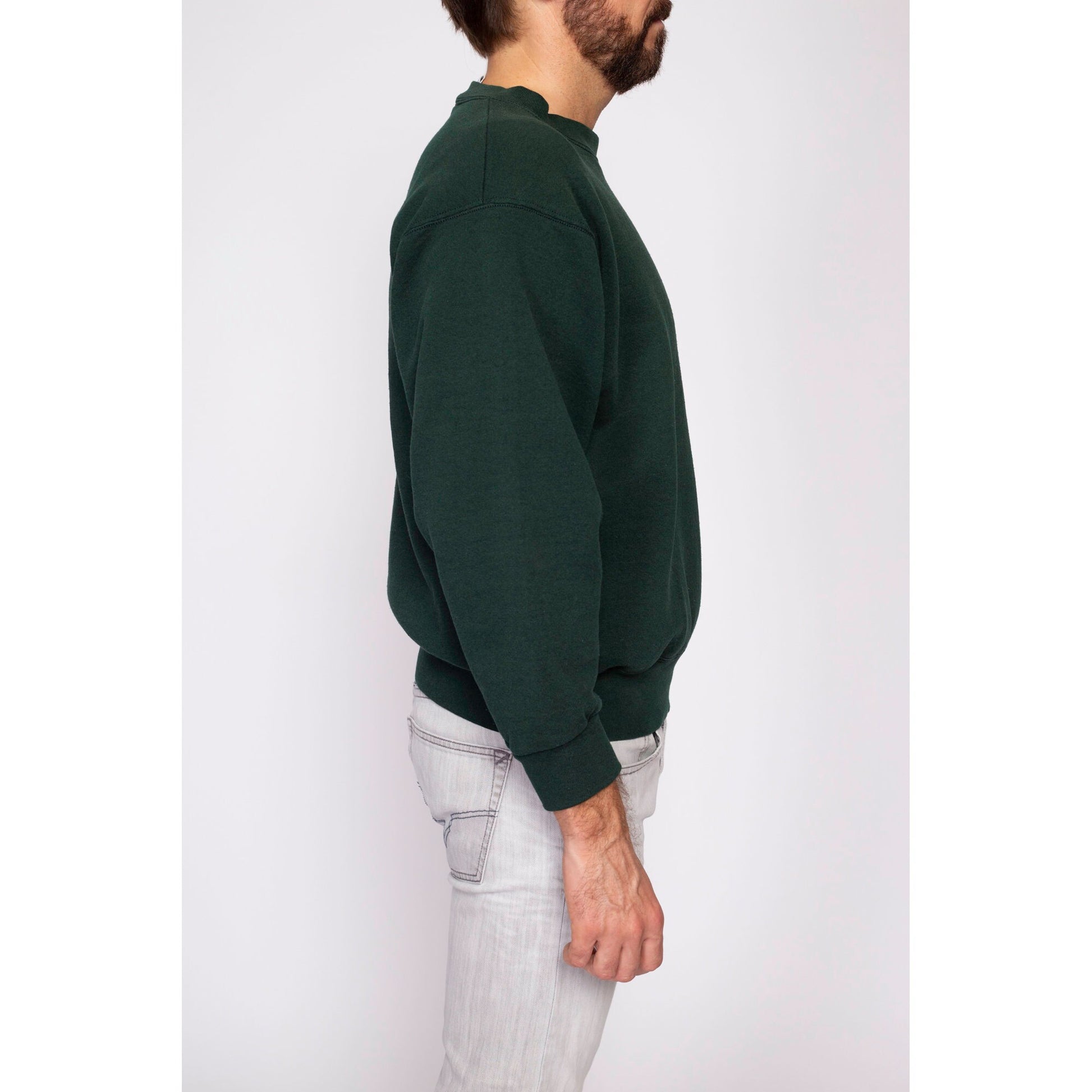 90s Dark Green Crewneck Sweatshirt - Men's Medium | Vintage Fruit Of The Loom Unisex Plain Pullover