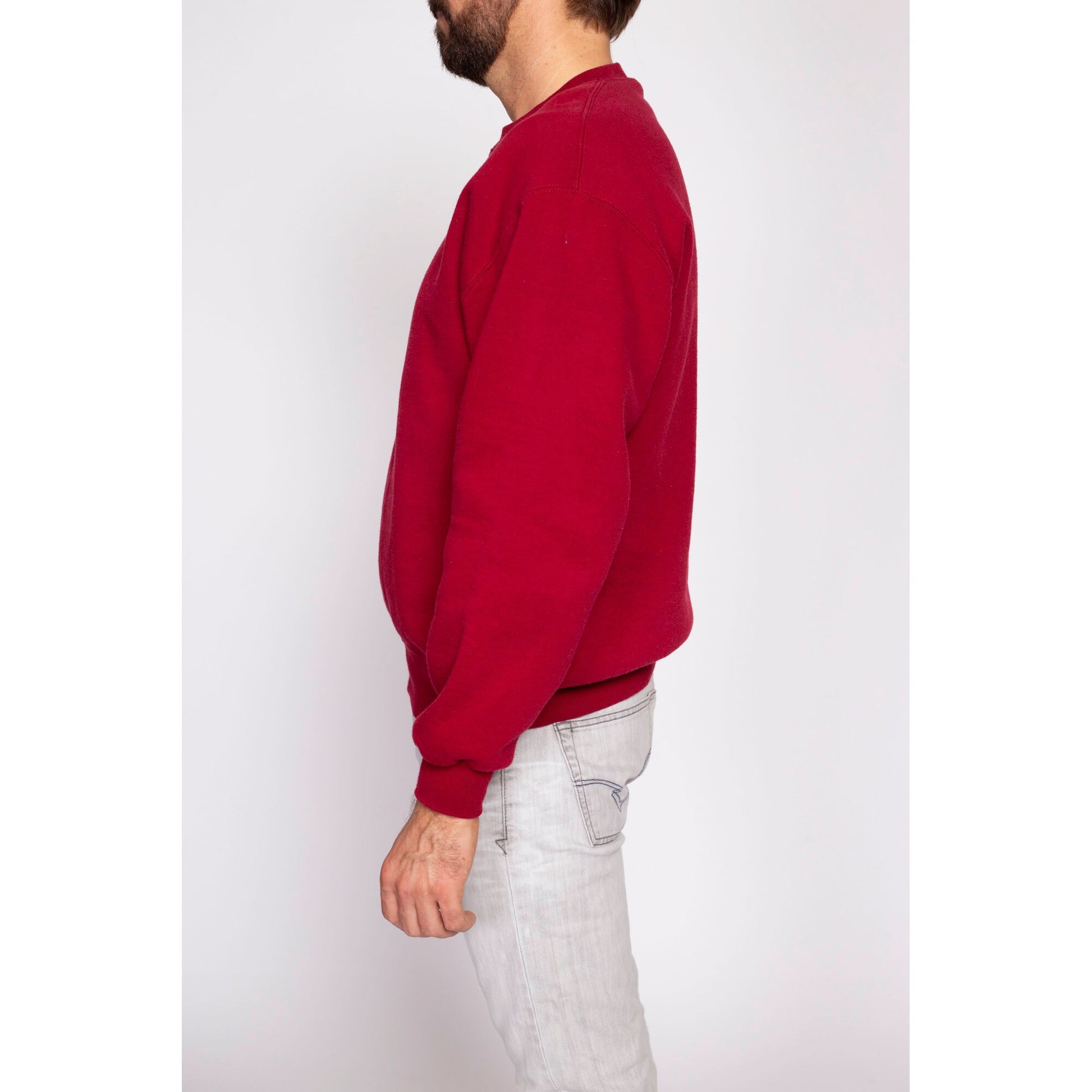 90s Red Crewneck V Stitch Sweatshirt - Men's Large | Vintage Russell Athletic Unisex Plain Pullover