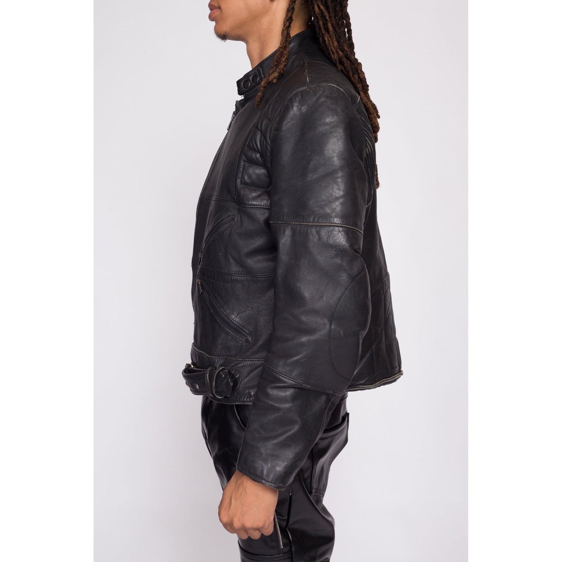 90s Leather Padded Moto Jacket - Men's Large, Size 44 Flying Apple Vintage