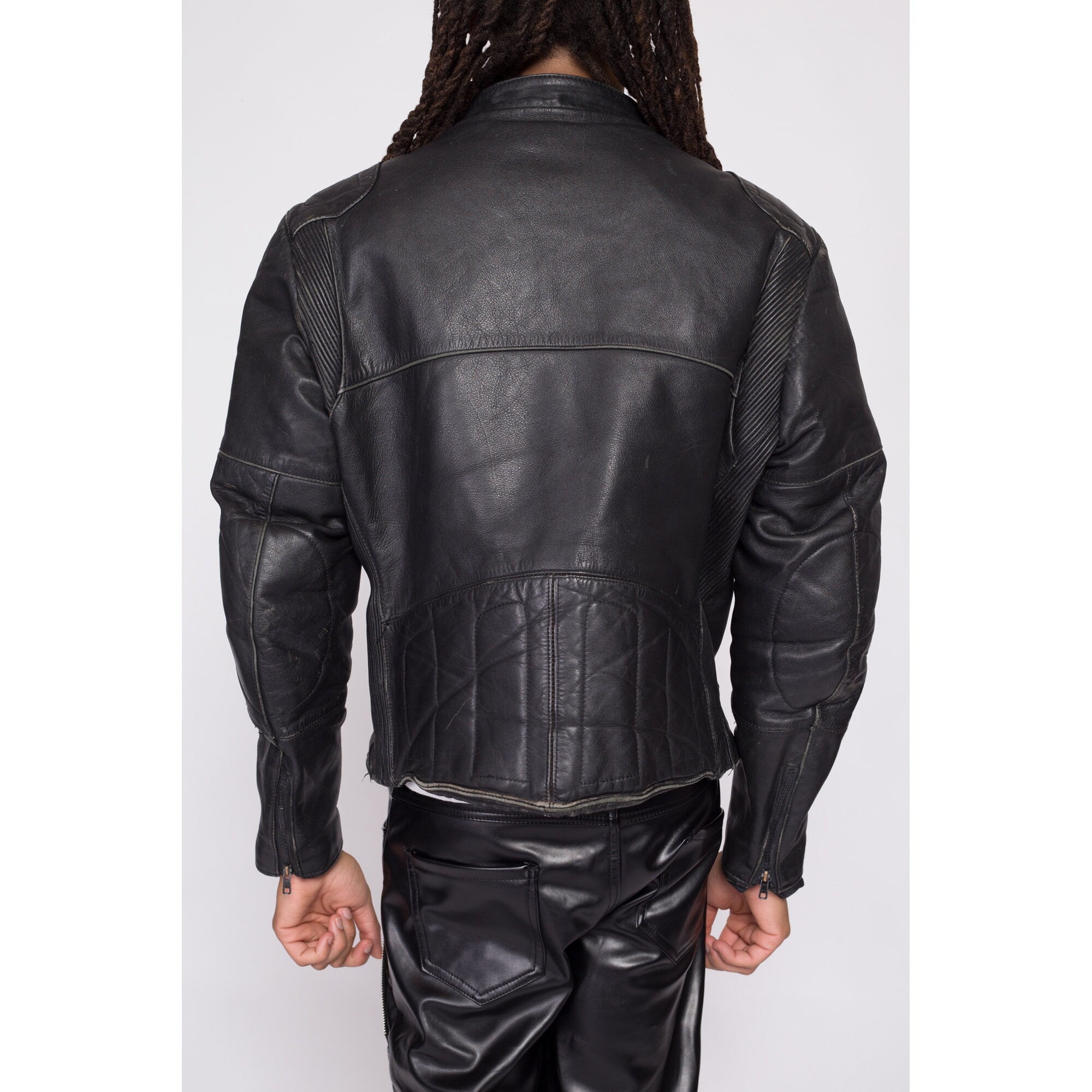 90s Wilsons Black Leather Padded Moto Jacket - Men's Large, Size