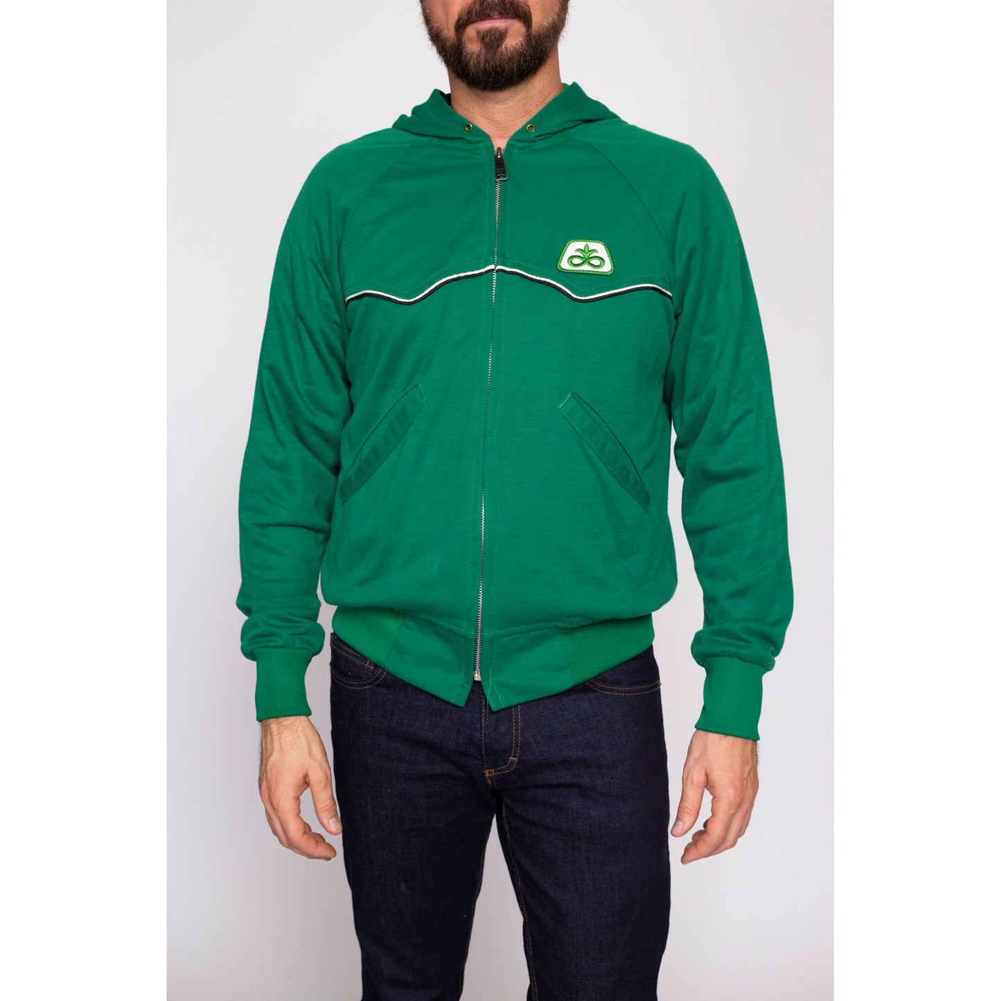 70s 80s Kelly Green Hoodie - Men's Medium | Vintage Swingster Zip Up Hooded Sweatshirt Track Jacket