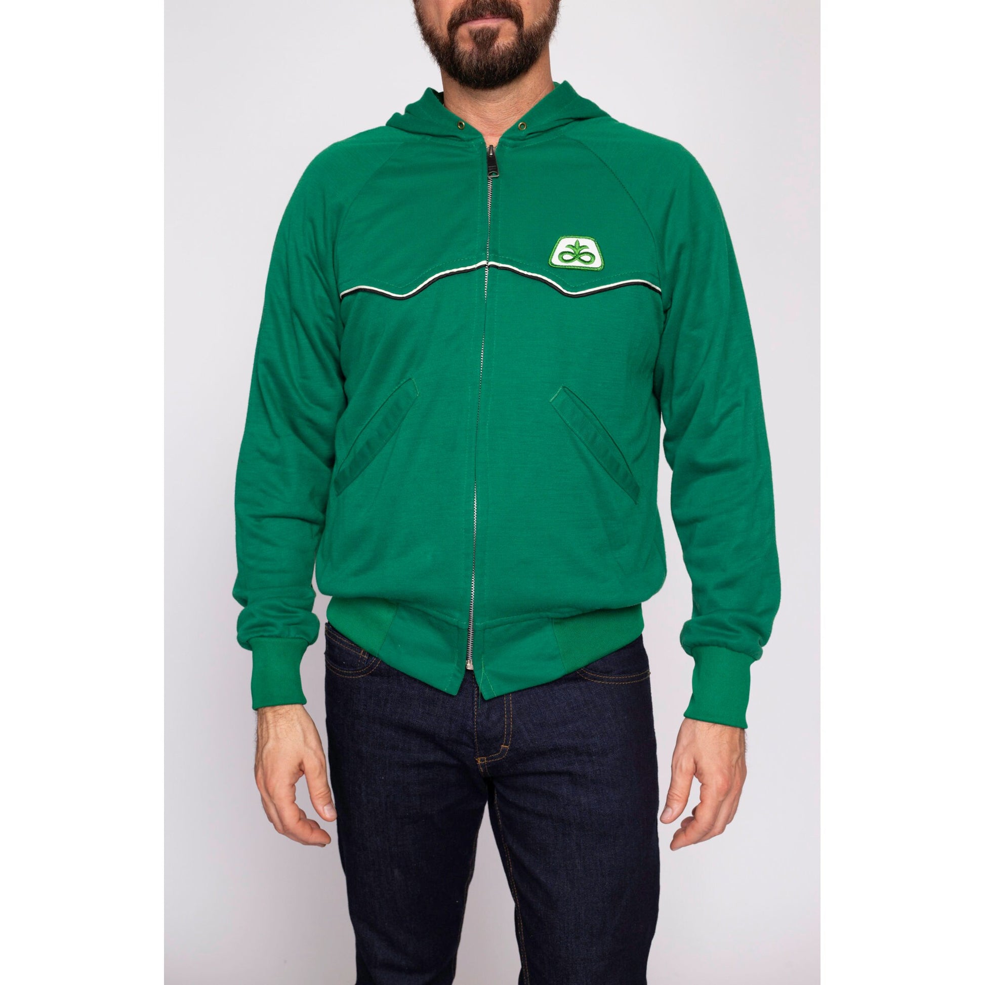 70s 80s Kelly Green Hoodie - Men's Medium | Vintage Swingster Zip Up Hooded Sweatshirt Track Jacket