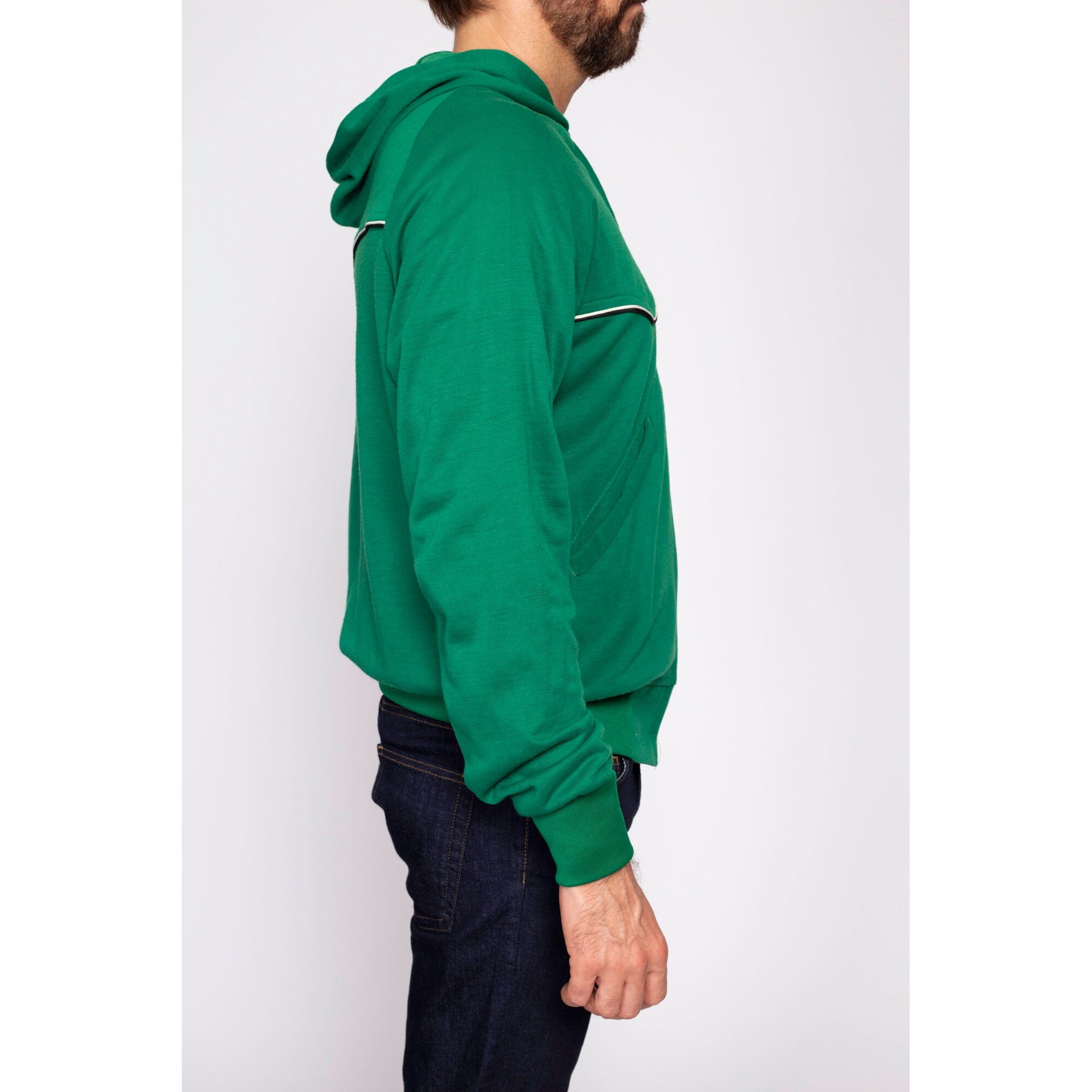 70s 80s Kelly Green Hoodie - Men's Medium | Vintage Swingster Zip Up Hooded Sweatshirt Track Jacket