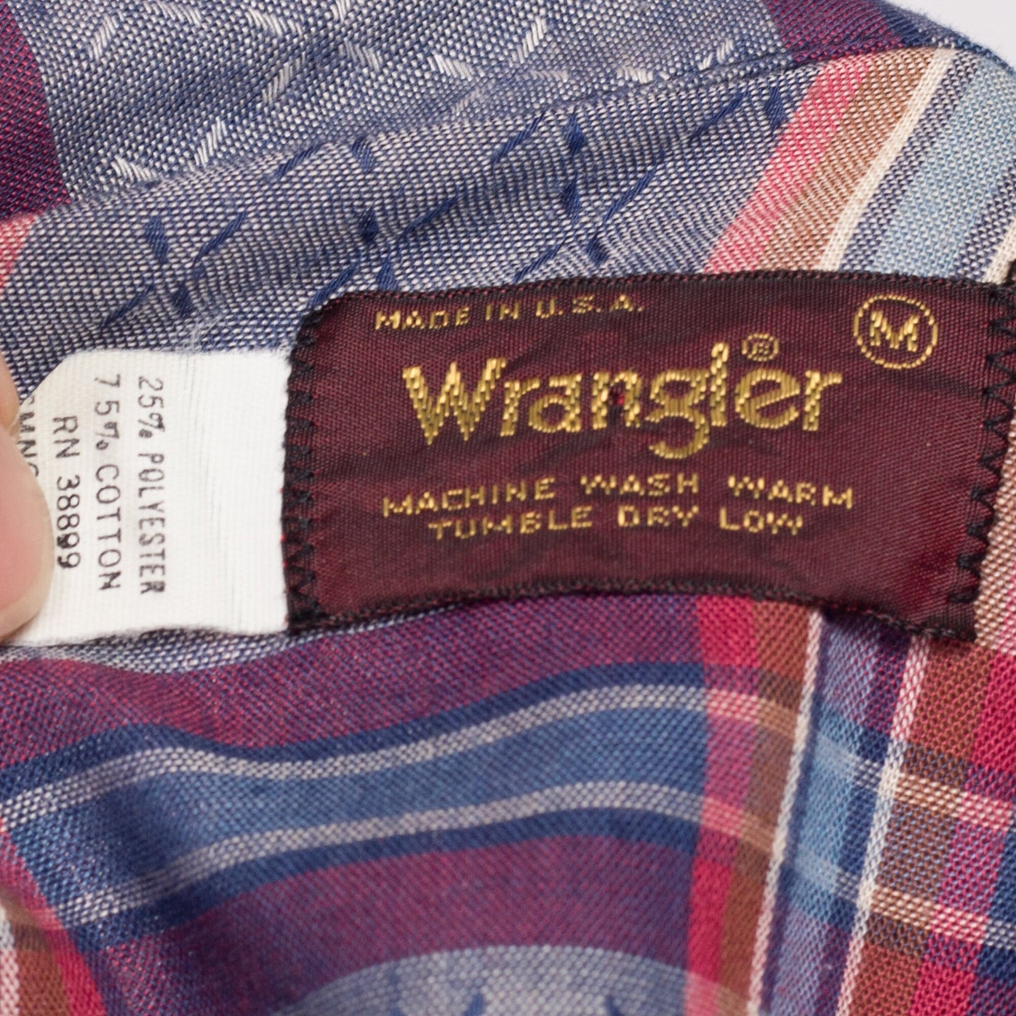 70s Wrangler Plaid Pearl Snap Shirt - Men's Medium | Vintage Blue Red Western Collared Long Sleeve Top