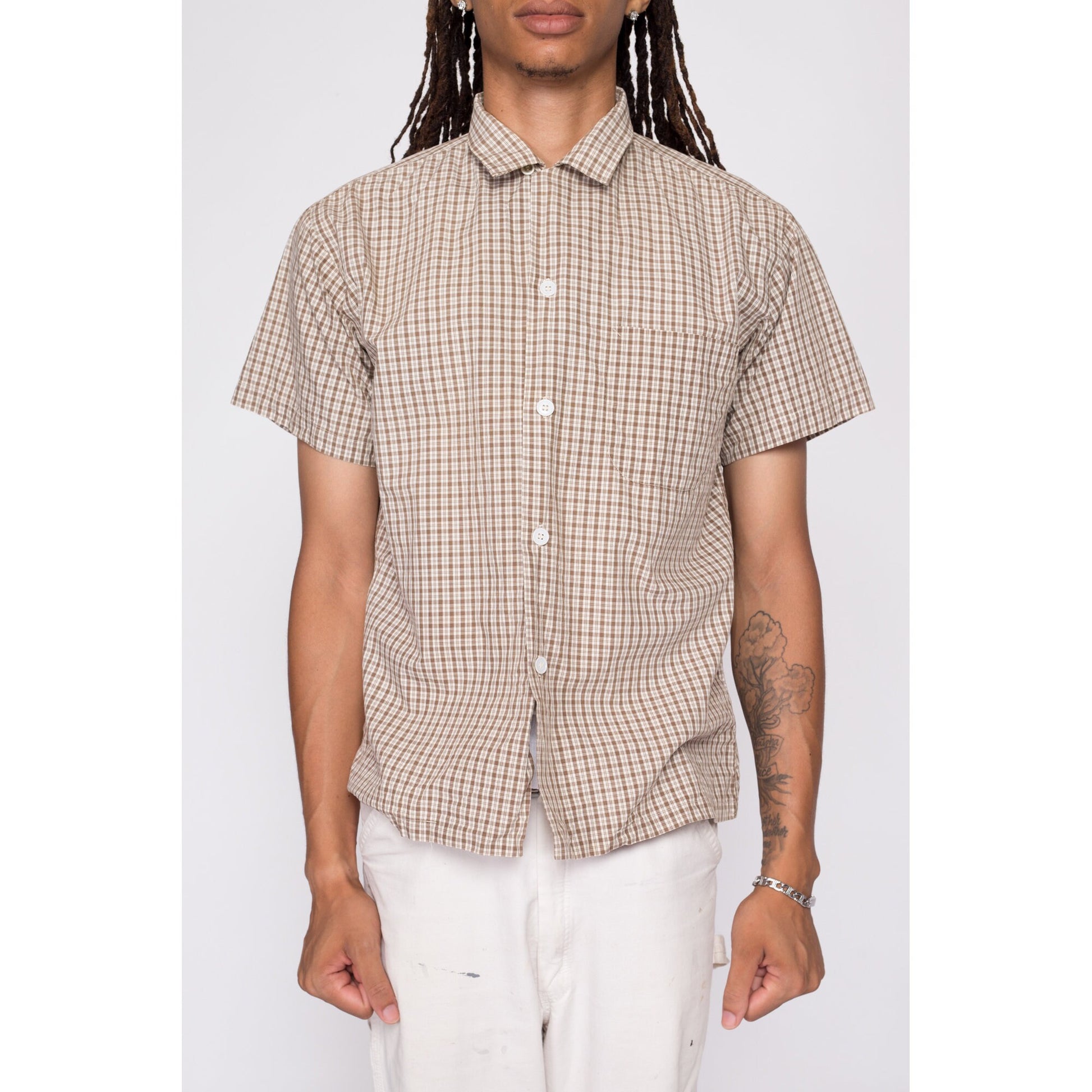 50s 60s Plaid Loop Button Camp Shirt - Men's Medium | Vintage Made In Yokohama Japan Button Down Short Sleeve Top