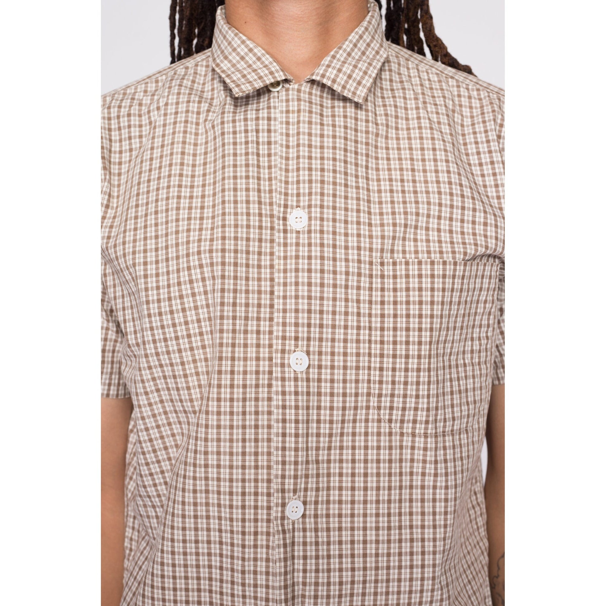 50s 60s Plaid Loop Button Camp Shirt - Men's Medium | Vintage Made In Yokohama Japan Button Down Short Sleeve Top