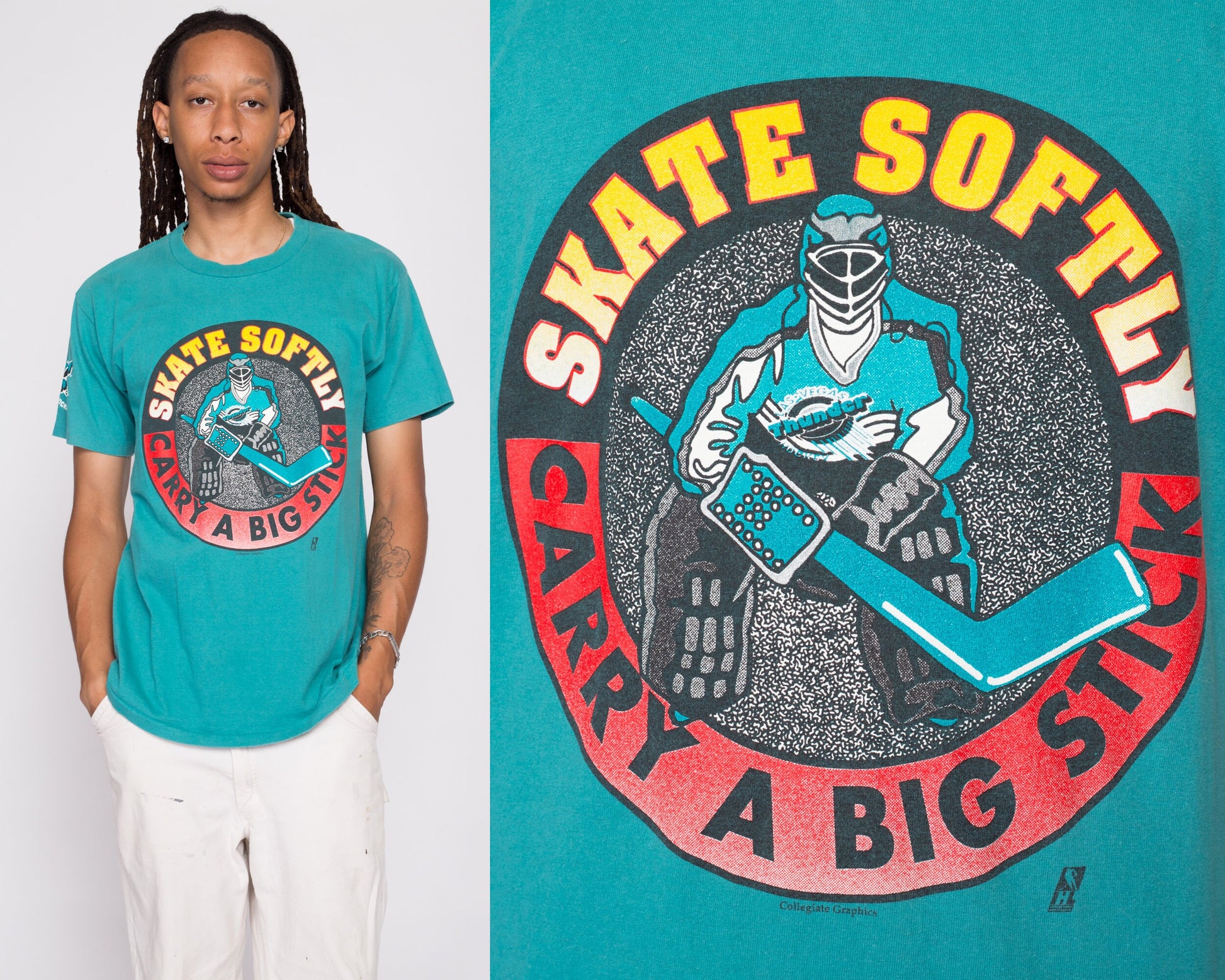 90s Las Vegas Thunder "Skate Softly, Carry A Big Stick" Ice Hockey T Shirt - Men's Large | Vintage IHL International League Graphic Tee
