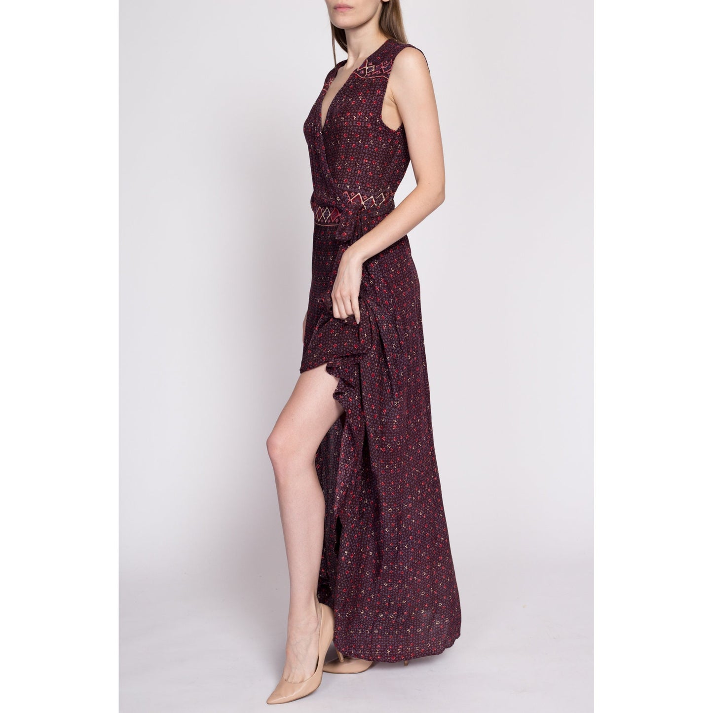 Natalie Martin Silk Maxi Wrap Dress - Small | Danika Bohemian Sleeveless Formal Flowy Summer Gown