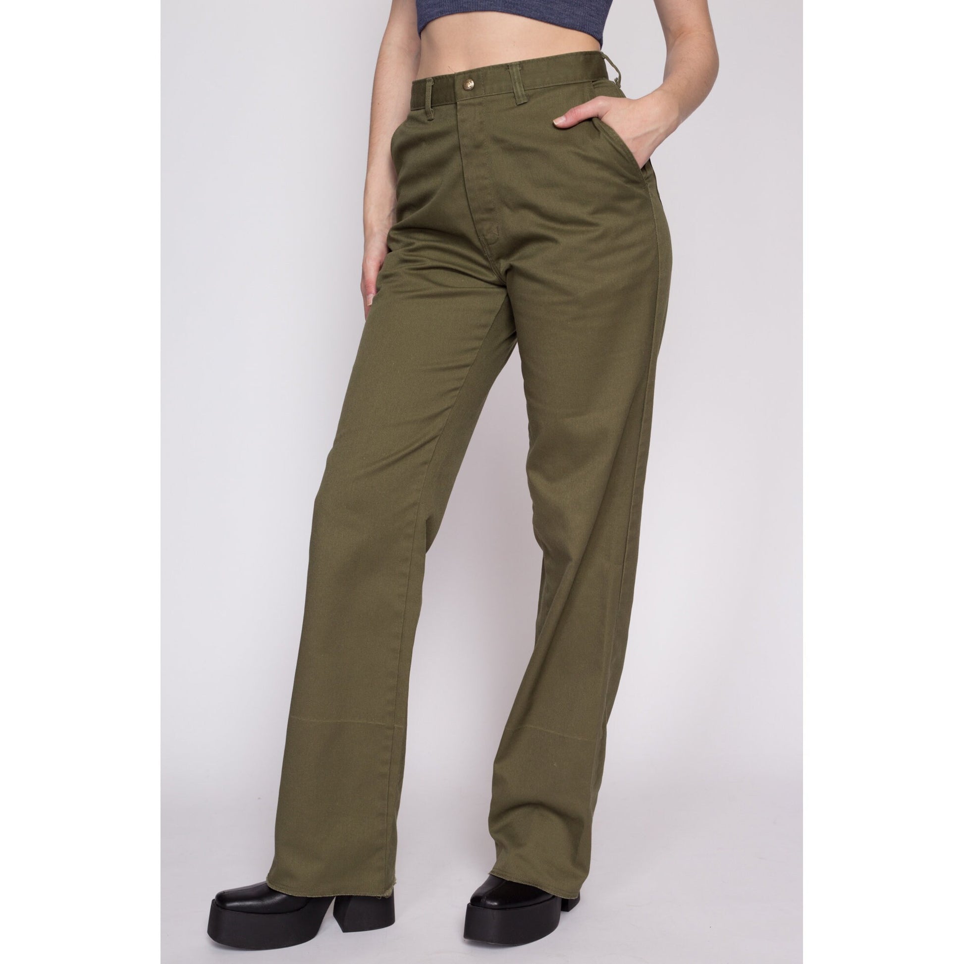 70s Boy Scout Uniform Pants - Men's Small, Women's Medium, 28.5" | Vintage Olive Green High Waisted Straight Leg Utility Trousers