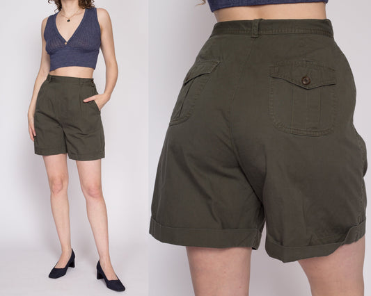 90s Olive High Waisted Pleated Shorts - Medium, 27.5" | Vintage White Stag Cuffed Mom Shorts