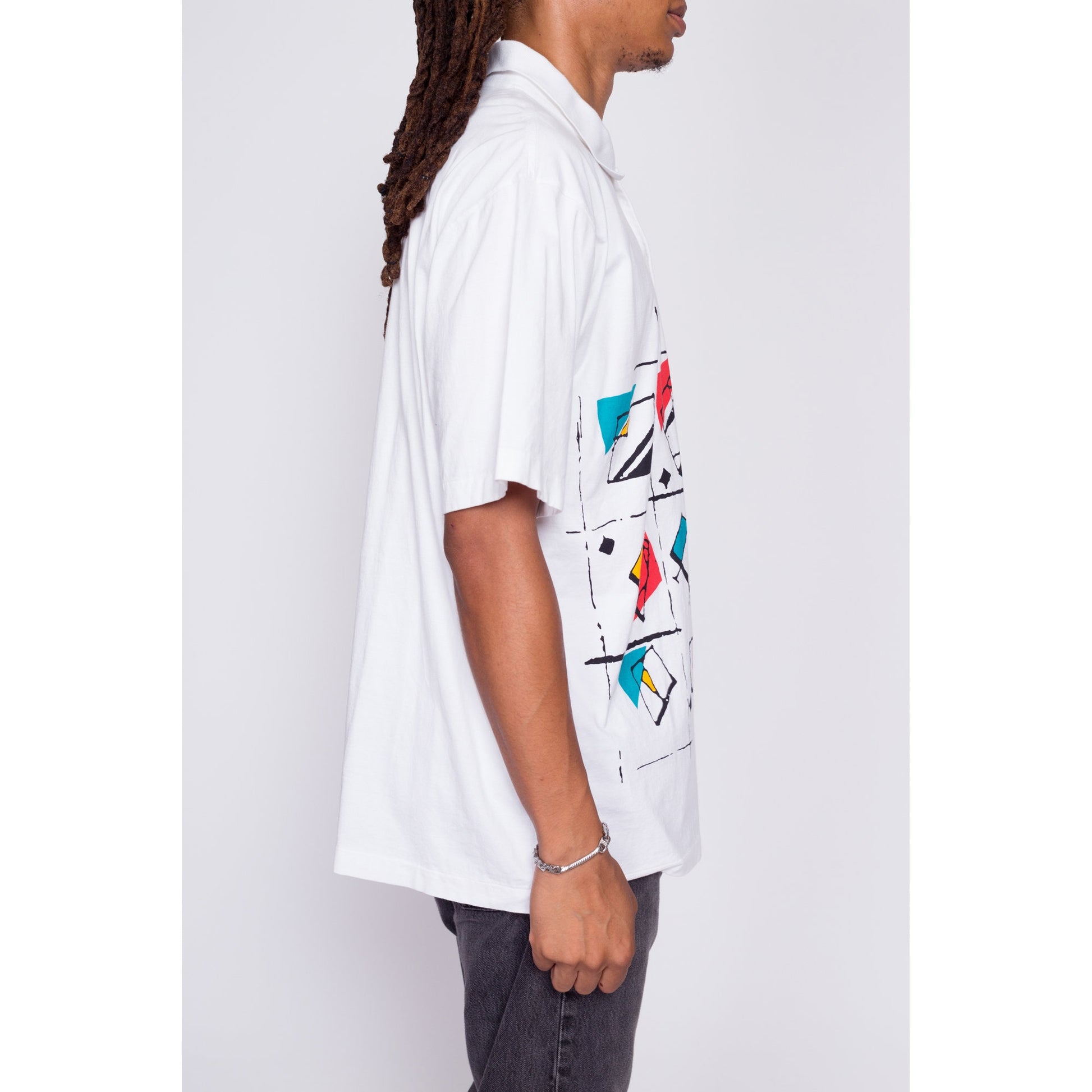 80s Nike Polo Shirt - Men's Large to XL | Vintage Grey Tag Streetwear Swoosh Logo Abstract Graphic Tee
