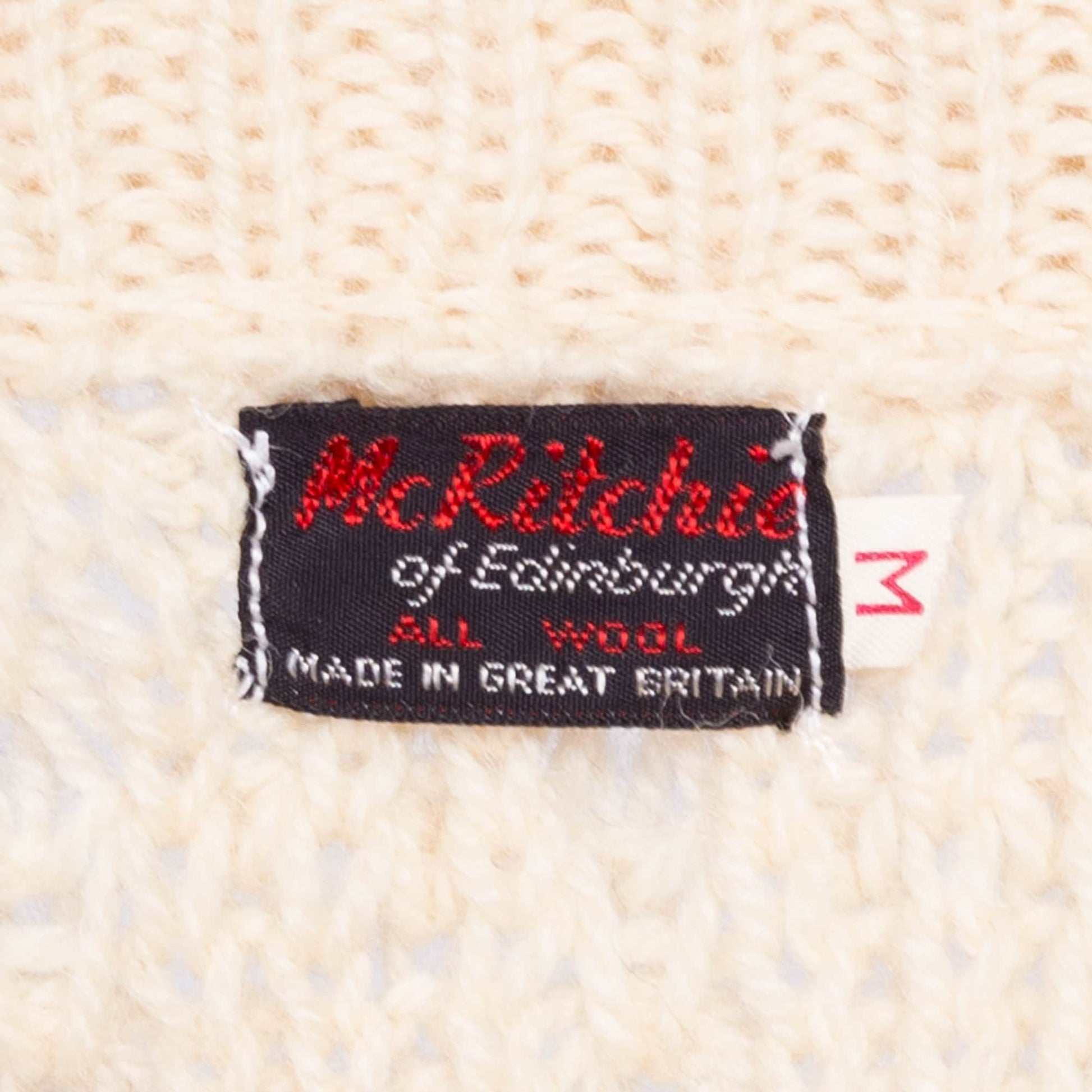 70s McRitchie Of Edinburgh Cable Knit Sweater - Men's Small Short | Vintage Cream Wool Fisherman Pullover Jumper