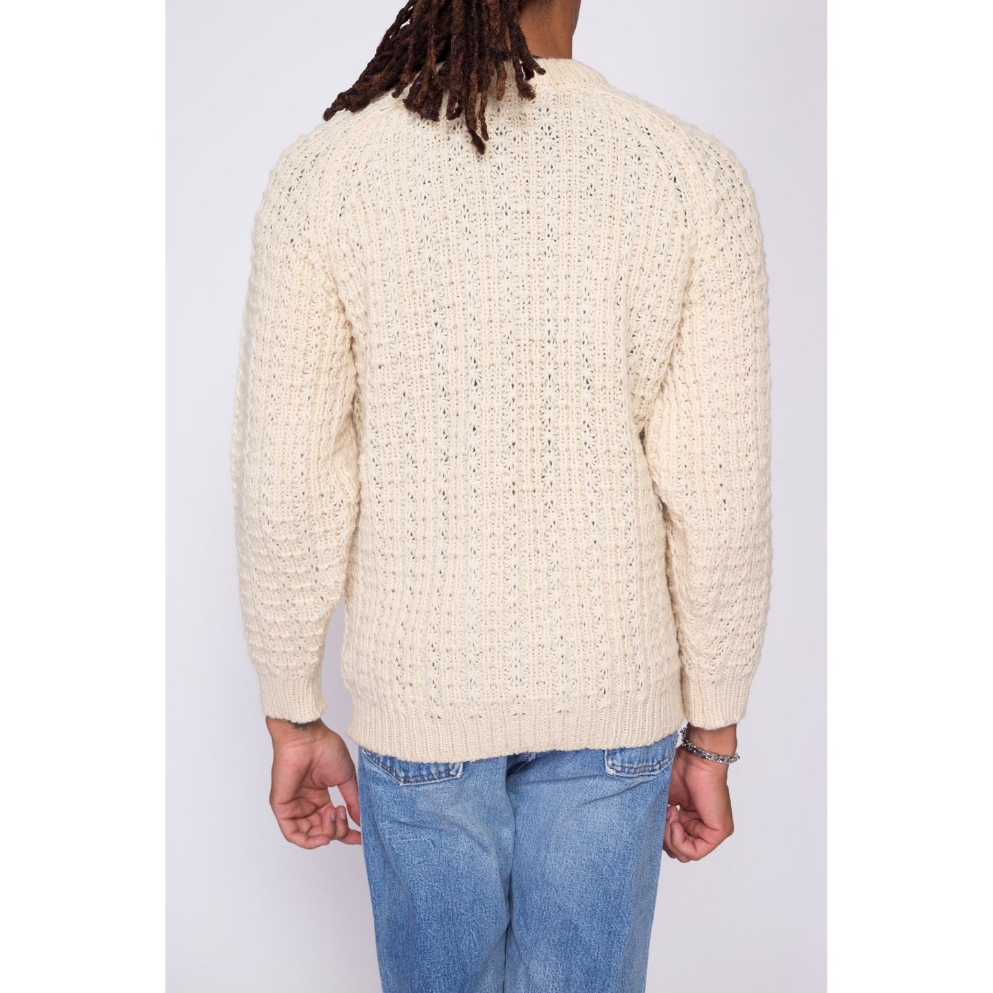 70s McRitchie Of Edinburgh Cable Knit Sweater - Men's Small Short | Vintage Cream Wool Fisherman Pullover Jumper