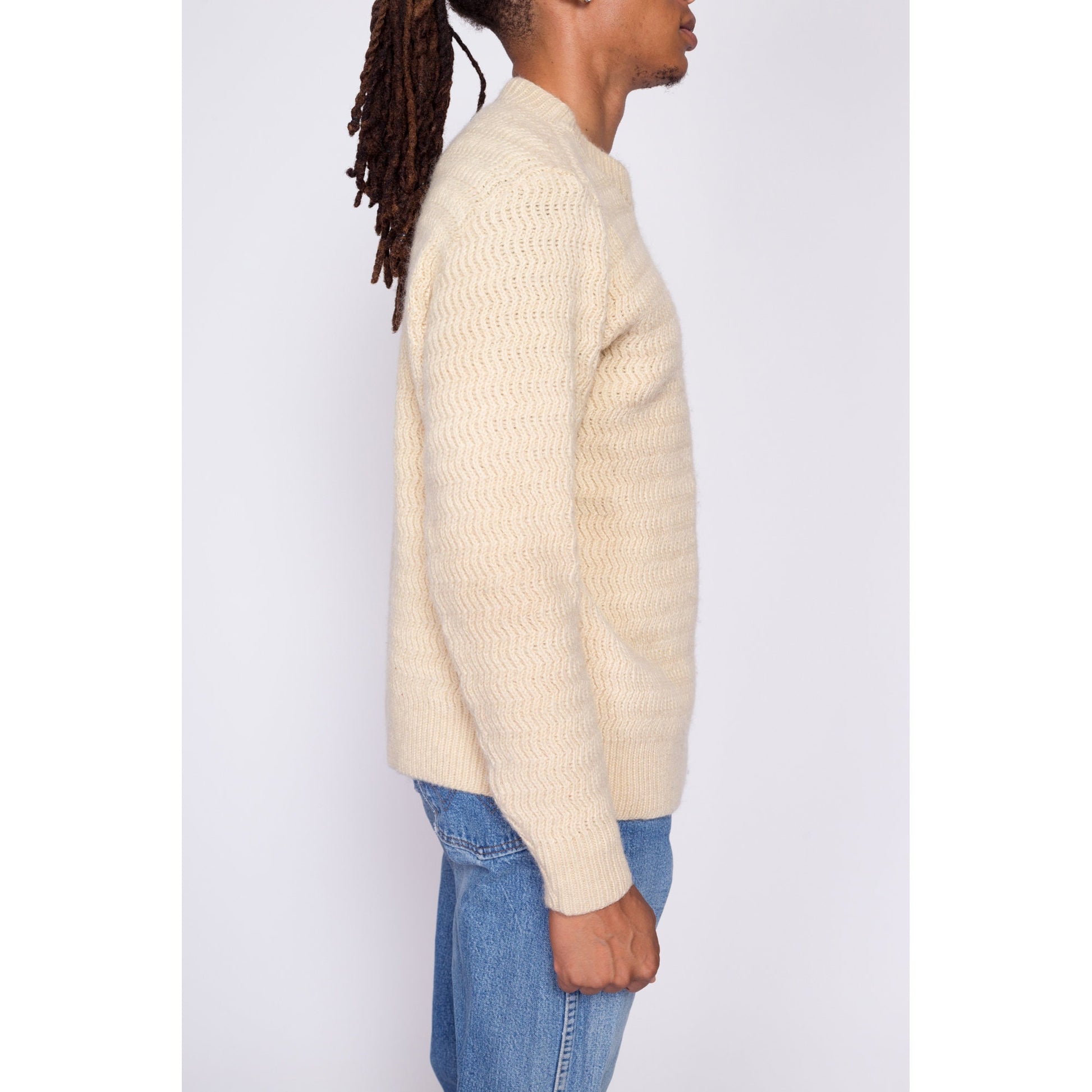70s Pendleton Cream Wool Sweater - Men's Medium | Vintage Scalloped Knit Pullover Jumper