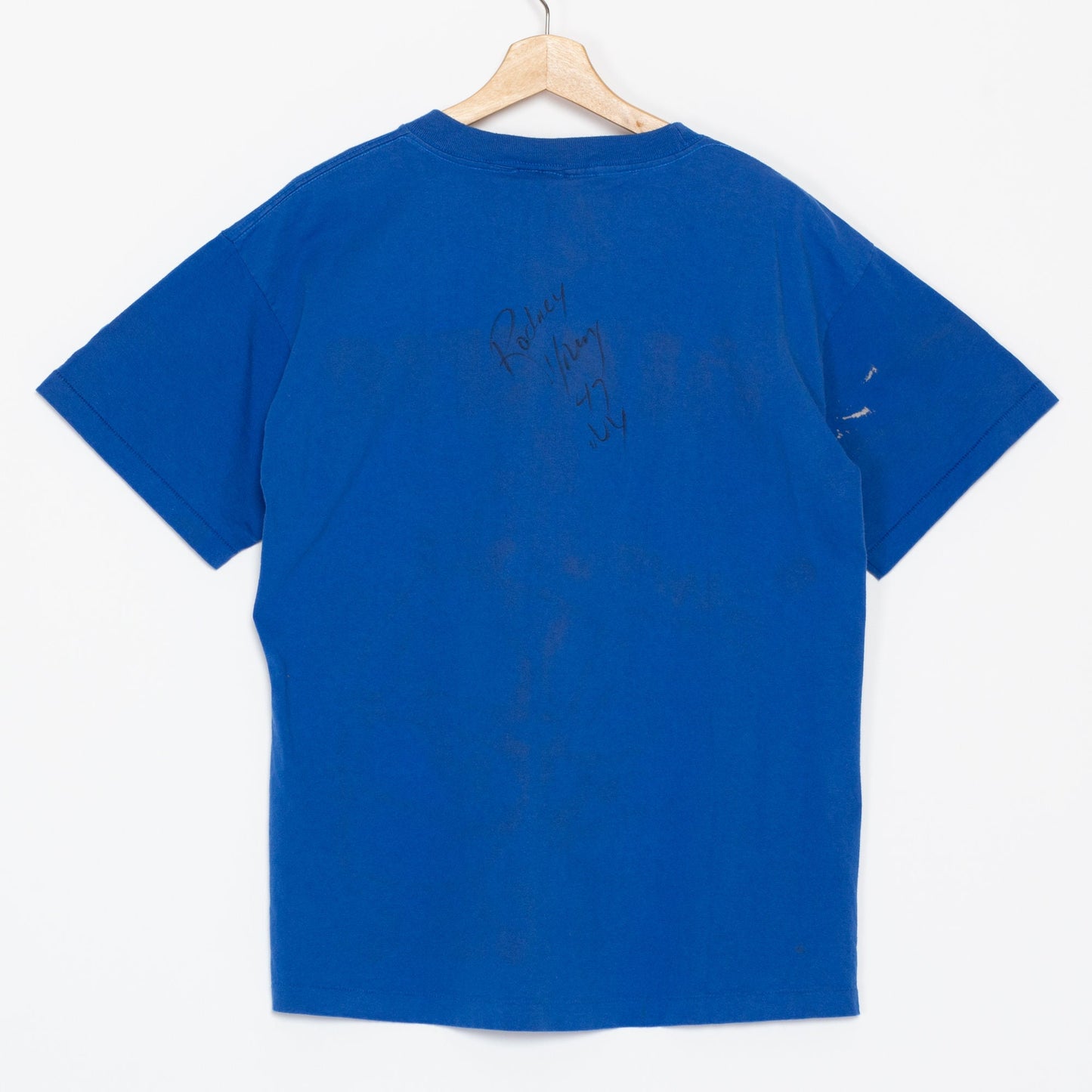 90s New York Giants Rodney Young Autograph T Shirt - Men's Large | Vintage Blue NFL Football Helmet Graphic Tee