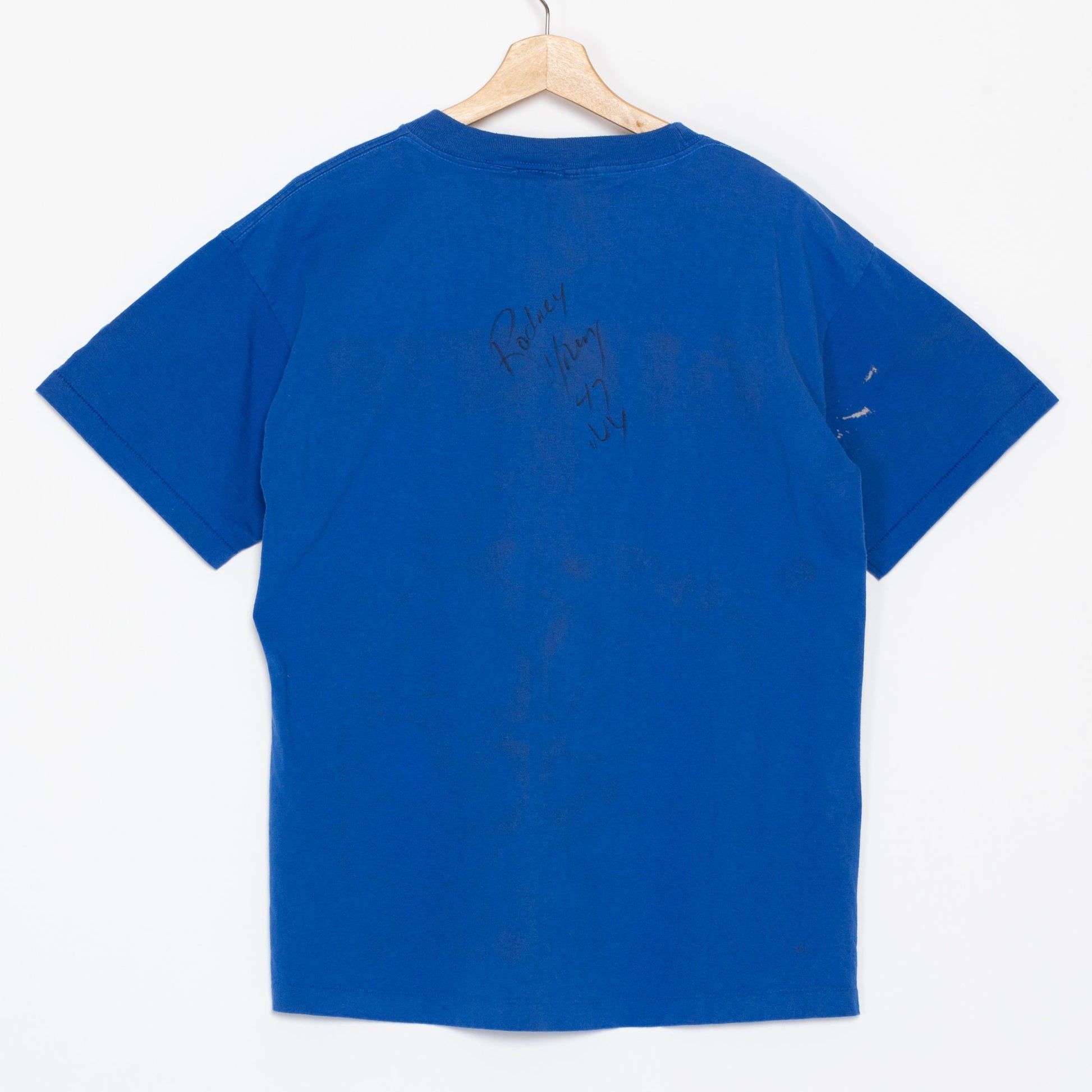 90s New York Giants Rodney Young Autograph T Shirt - Men's Large | Vintage Blue NFL Football Helmet Graphic Tee