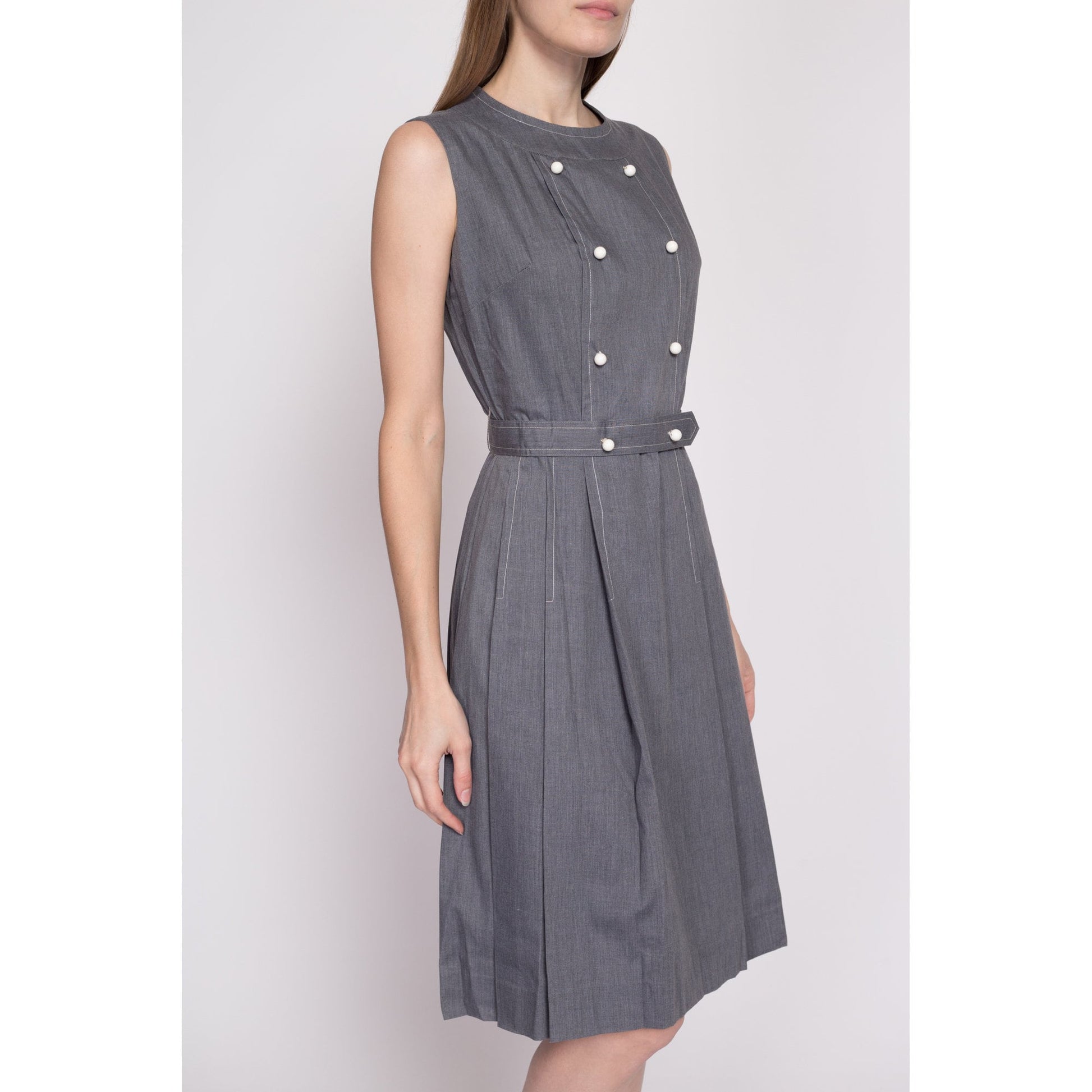 60s Grey Double Breasted Fit & Flare Dress - Small 60s Grey Double Breasted Fit & Flare Dress - Small