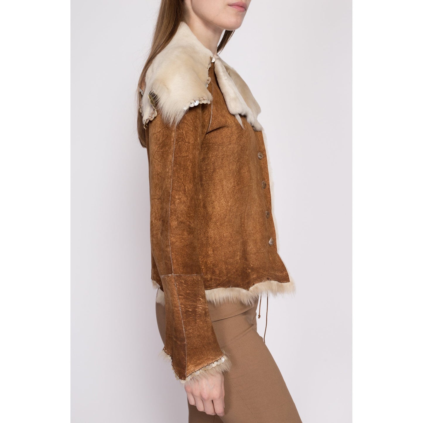 Vintage Maxfield Parrish Cowhide Leather Jacket - Small | 90s Y2K Hair On Real Fur Western Boho Coat