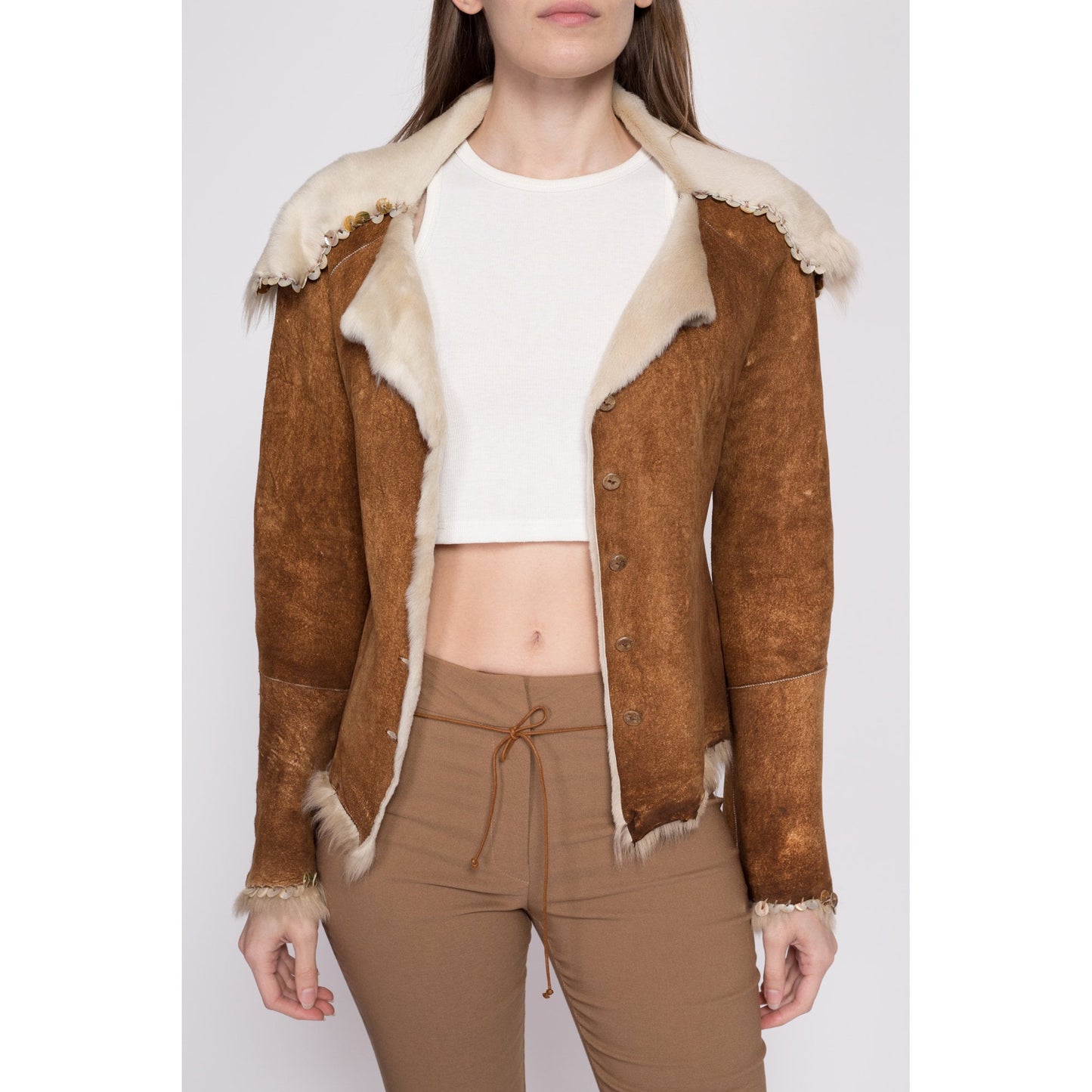 Vintage Maxfield Parrish Cowhide Leather Jacket - Small | 90s Y2K Hair On Real Fur Western Boho Coat