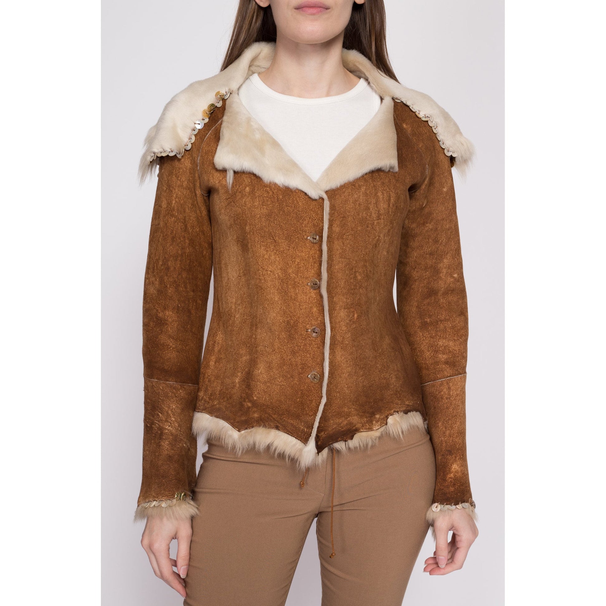 Vintage Maxfield Parrish Cowhide Leather Jacket - Small | 90s Y2K Hair On Real Fur Western Boho Coat