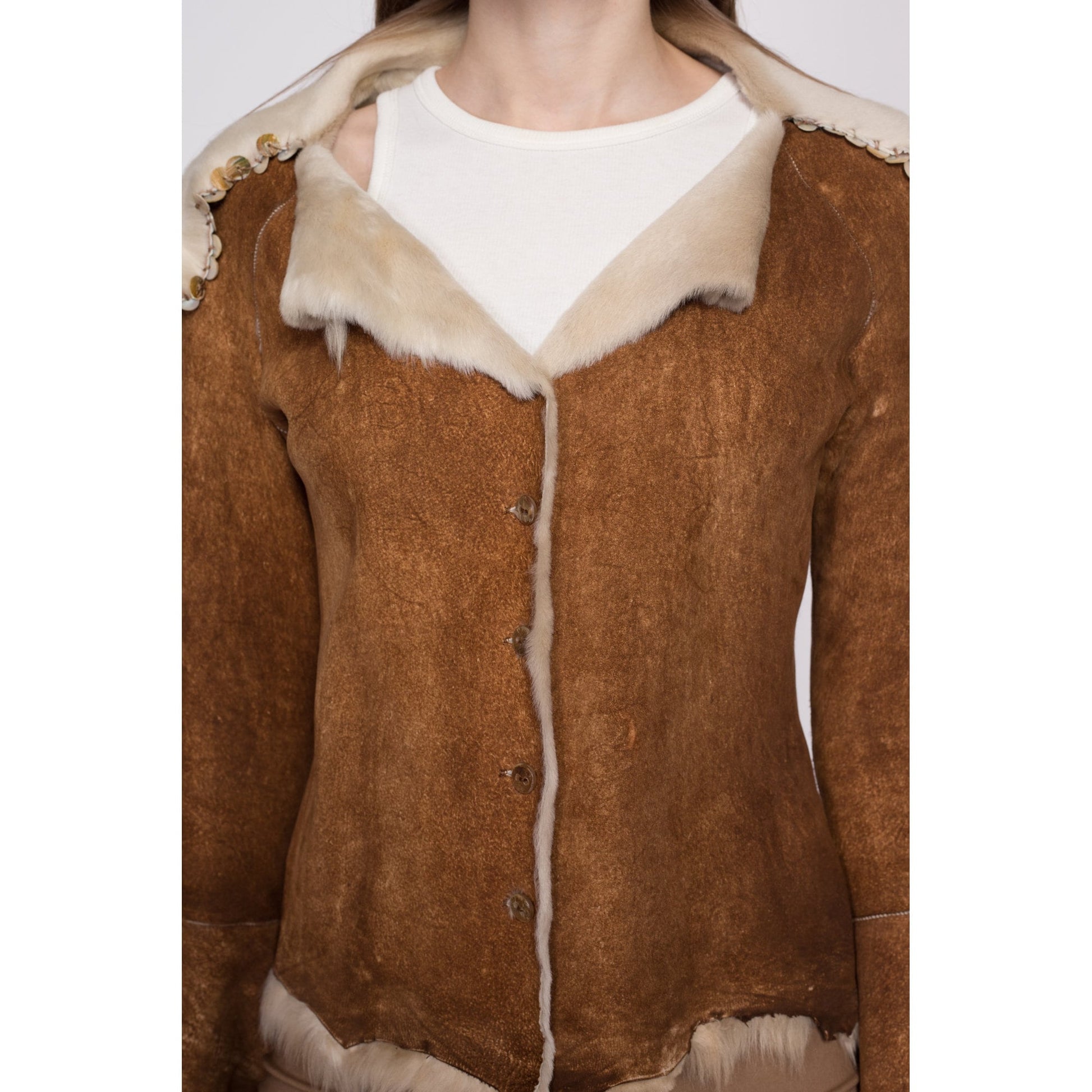 Vintage Maxfield Parrish Cowhide Leather Jacket - Small | 90s Y2K Hair On Real Fur Western Boho Coat