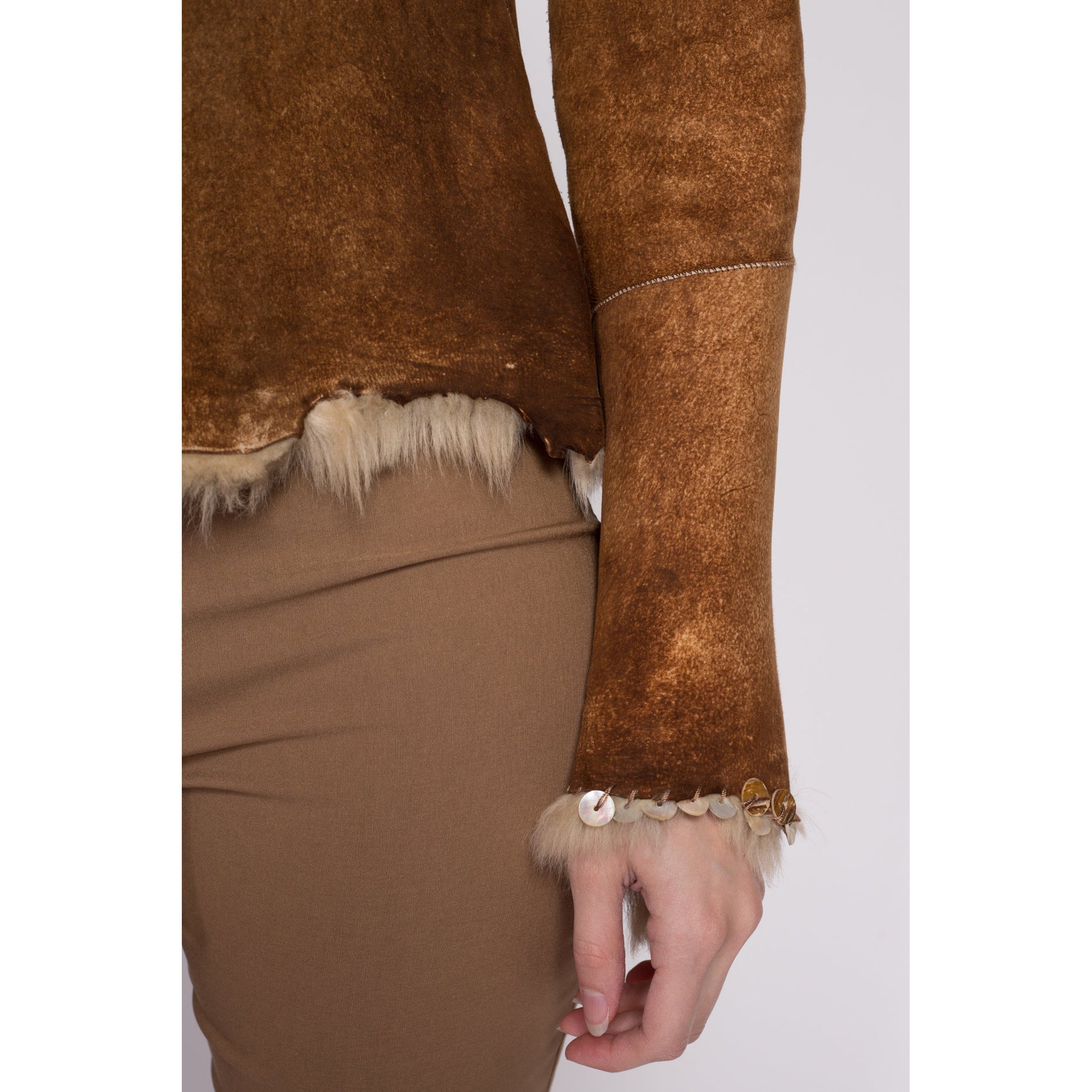 Vintage Maxfield Parrish Cowhide Leather Jacket - Small | 90s Y2K Hair On Real Fur Western Boho Coat
