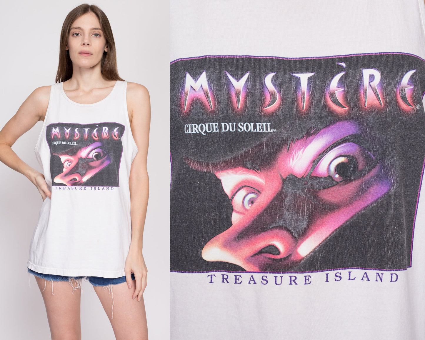 L| 90s Cirque Du Soleil Mystere Tank Top - Unisex Large | Vintage Las Vegas Circus Graphic Souvenir Muscle Tee