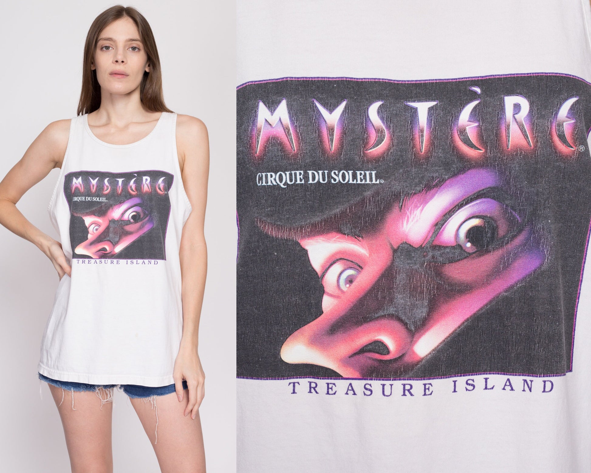 L| 90s Cirque Du Soleil Mystere Tank Top - Unisex Large | Vintage Las Vegas Circus Graphic Souvenir Muscle Tee