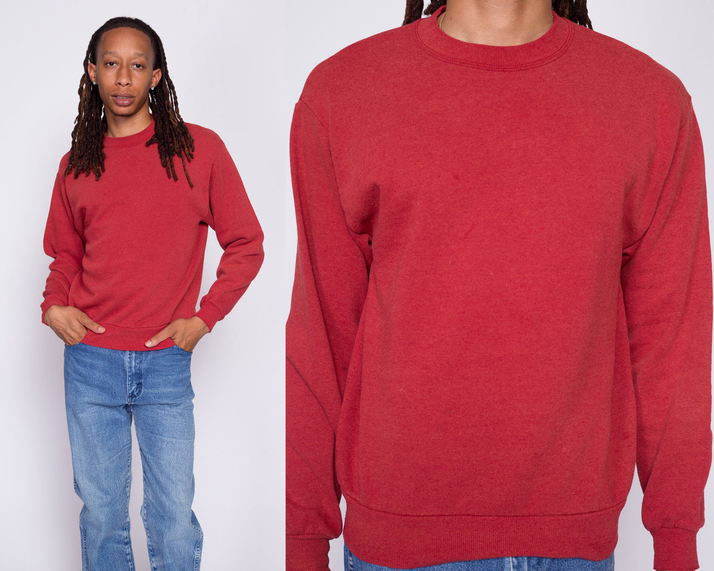 90s Faded Red Crewneck Sweatshirt - Men's Medium | Vintage Made In USA Jerzees Plain Pullover Crew Neck