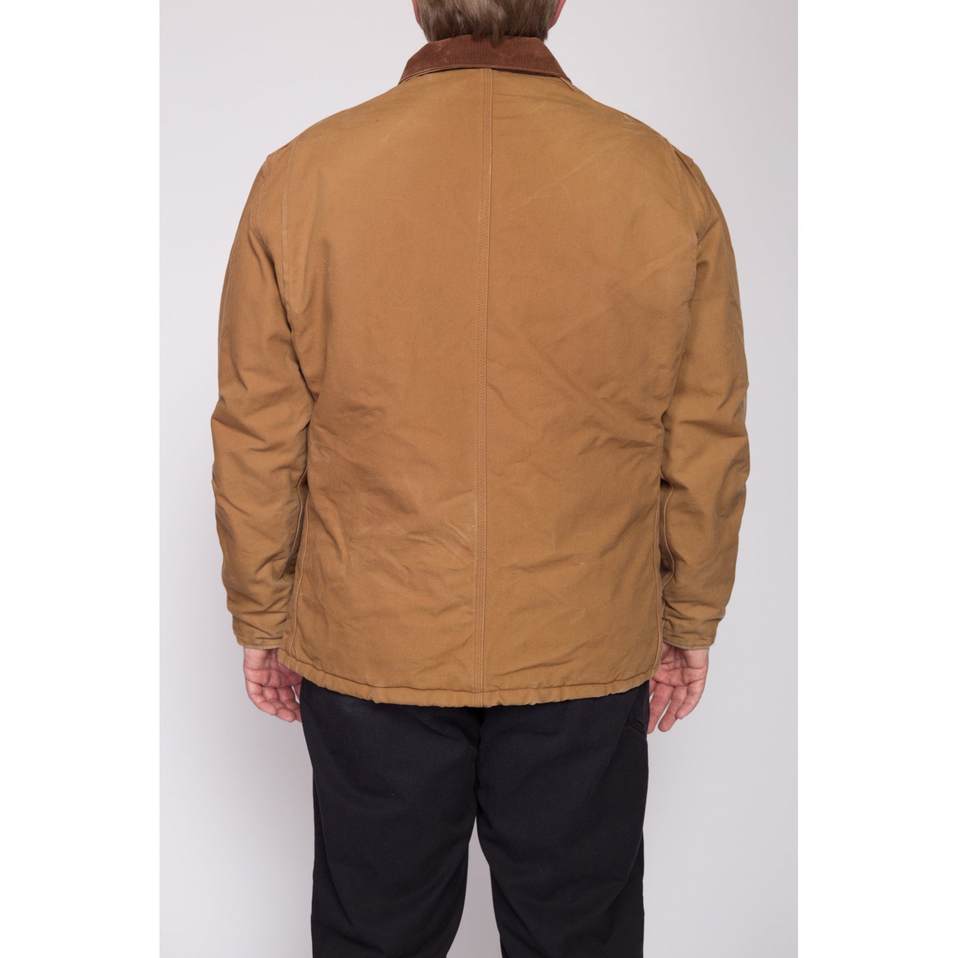 Vintage Carhartt Tan Insulated Arctic Jacket - Size 46 | 90s Duck Canvas Corduroy Collar Workwear Chore Coat
