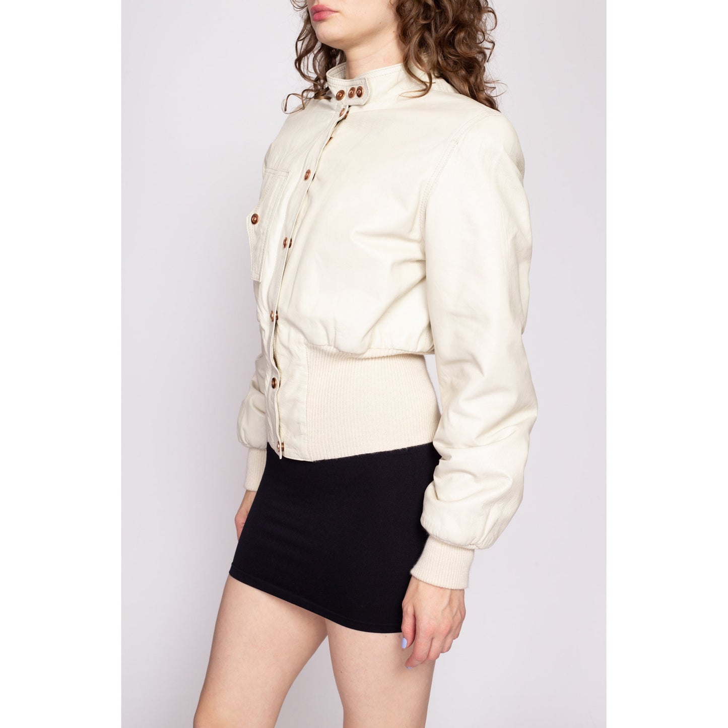 90s Jean Paul Gaultier JPG White Leather Moto Jacket - Medium | Vintage Designer Made In Italy Cropped Fitted Waist Motorcycle Biker Coat