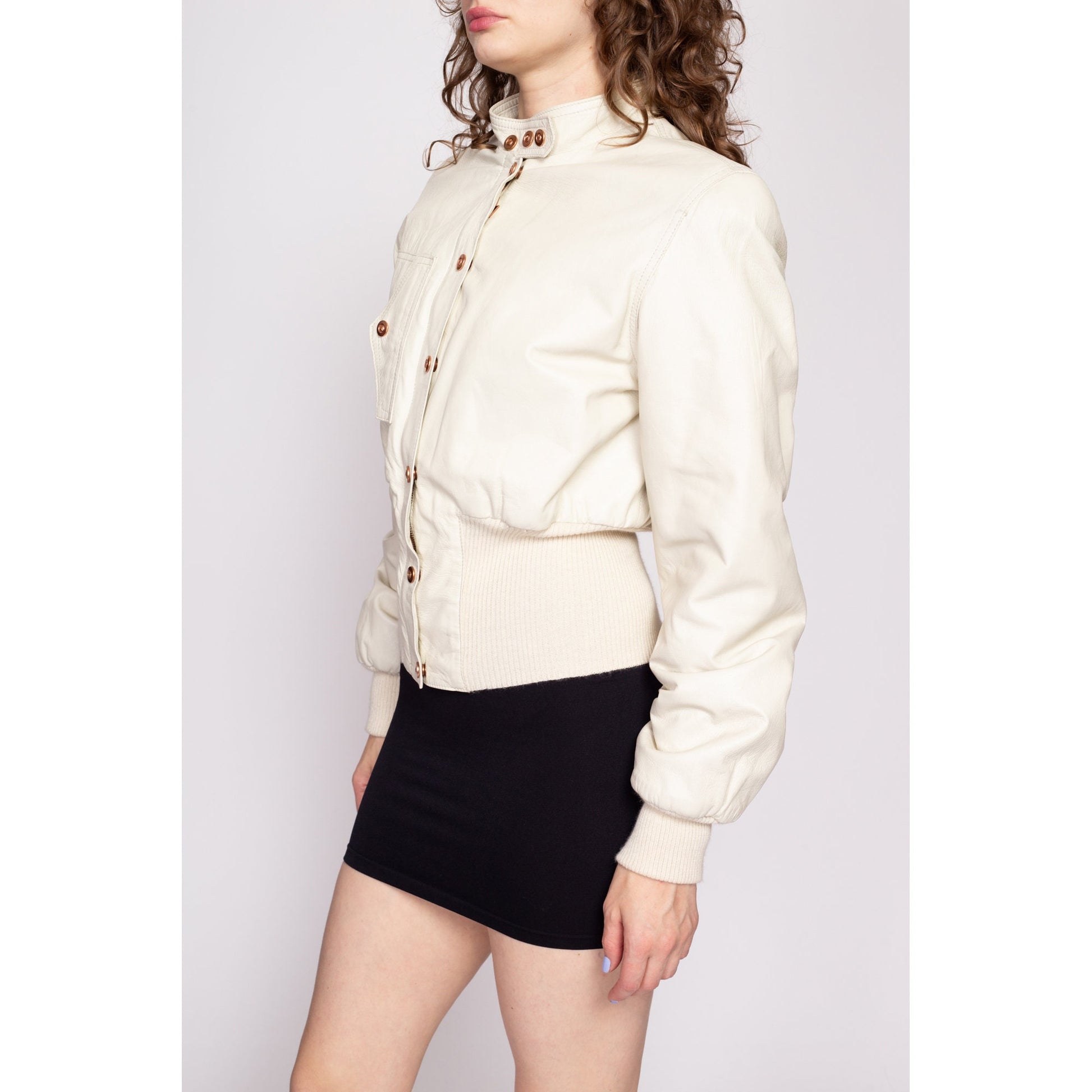 90s Jean Paul Gaultier JPG White Leather Moto Jacket - Medium | Vintage Designer Made In Italy Cropped Fitted Waist Motorcycle Biker Coat