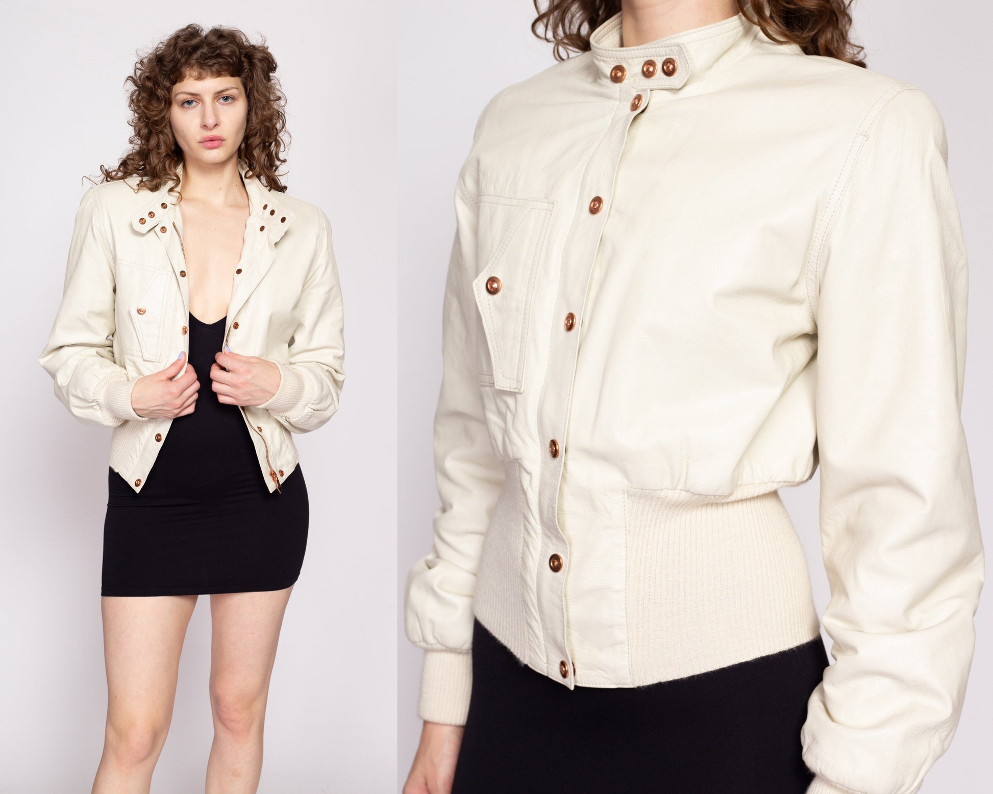 90s Jean Paul Gaultier JPG White Leather Moto Jacket - Medium | Vintage Designer Made In Italy Cropped Fitted Waist Motorcycle Biker Coat