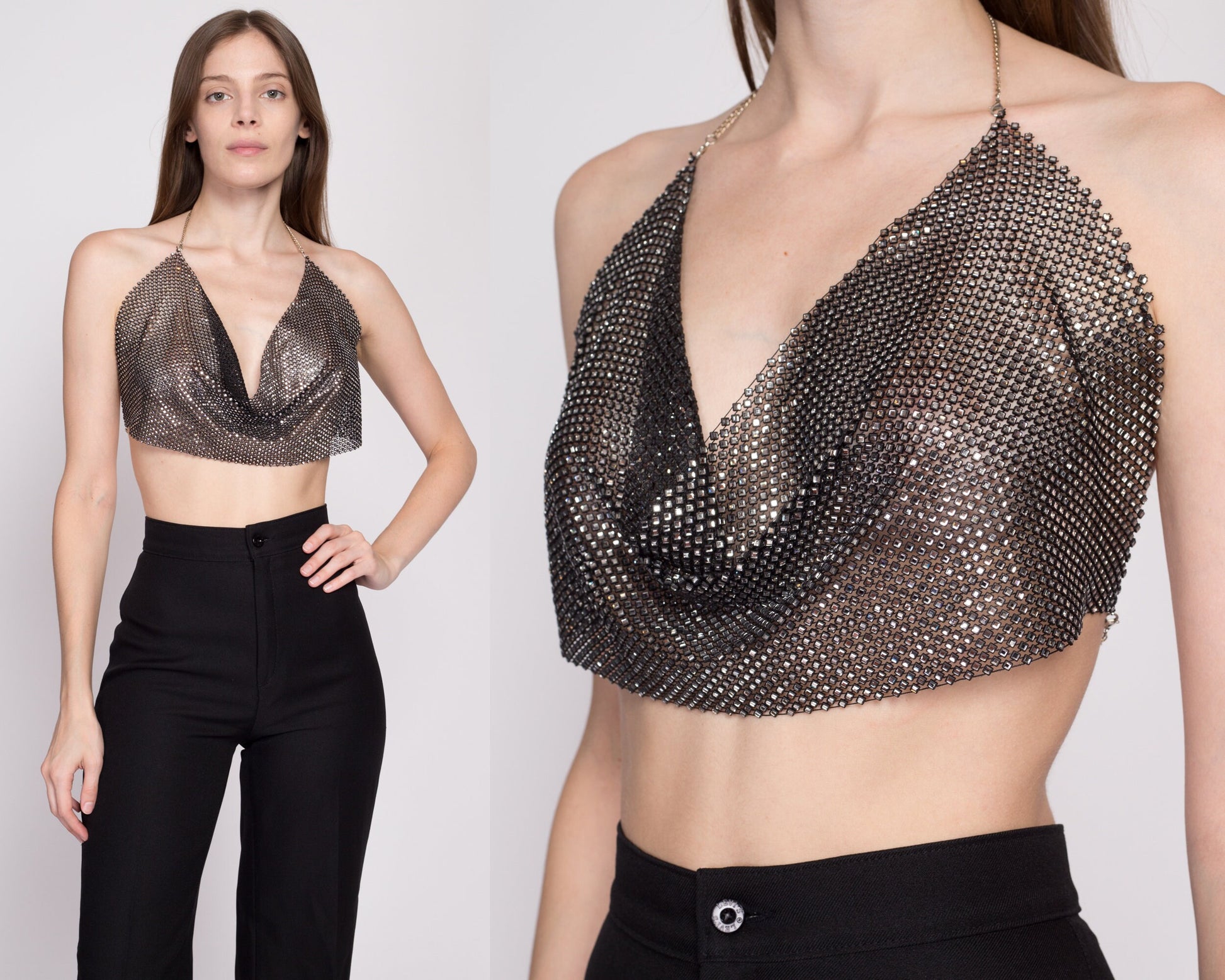 Vintage Rhinestone Chainmail Disco Halter Top - One Size – Flying