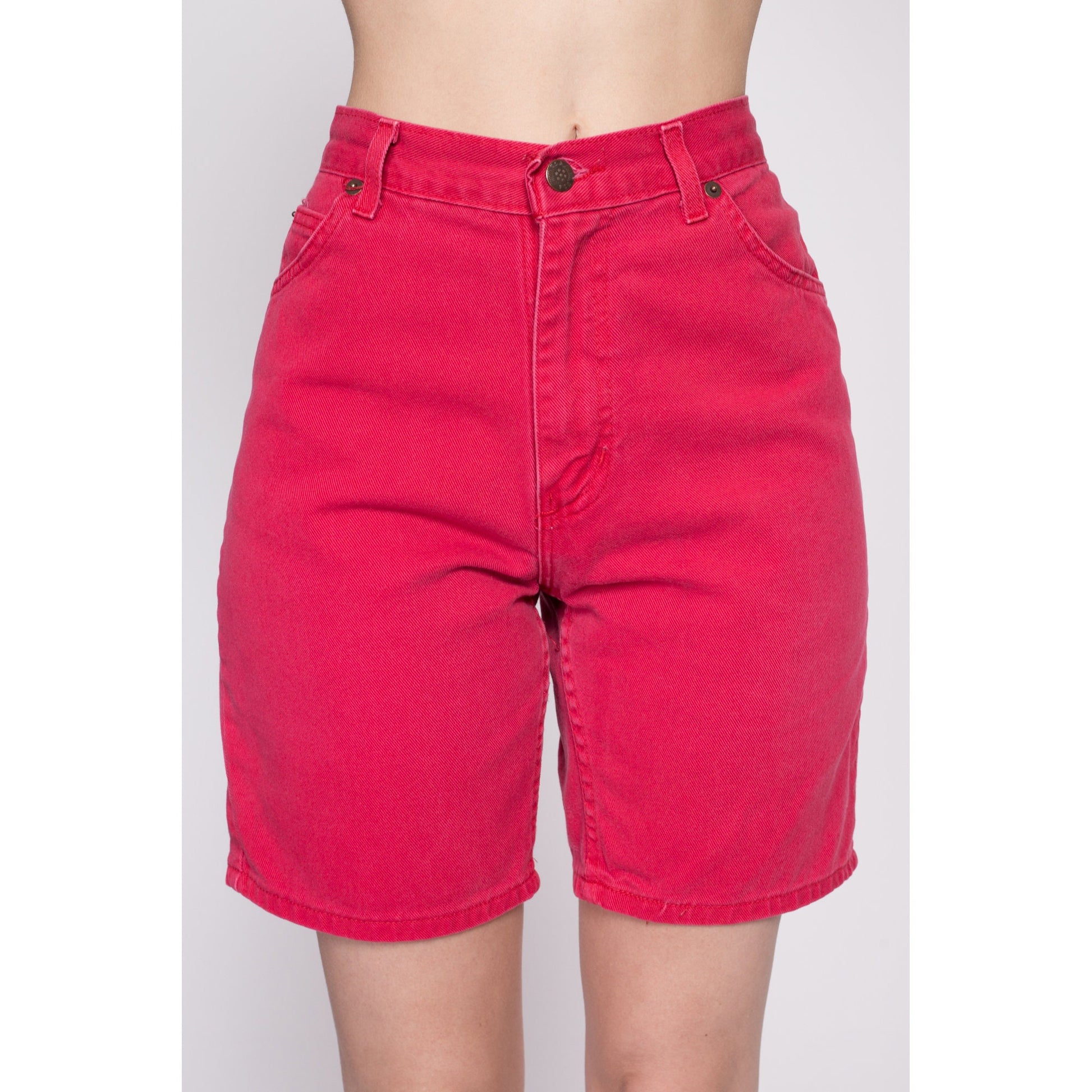 90s Red High Waisted Jean Shorts - Extra Small, 25" | Vintage Denim High Rise Bermuda Mom Shorts