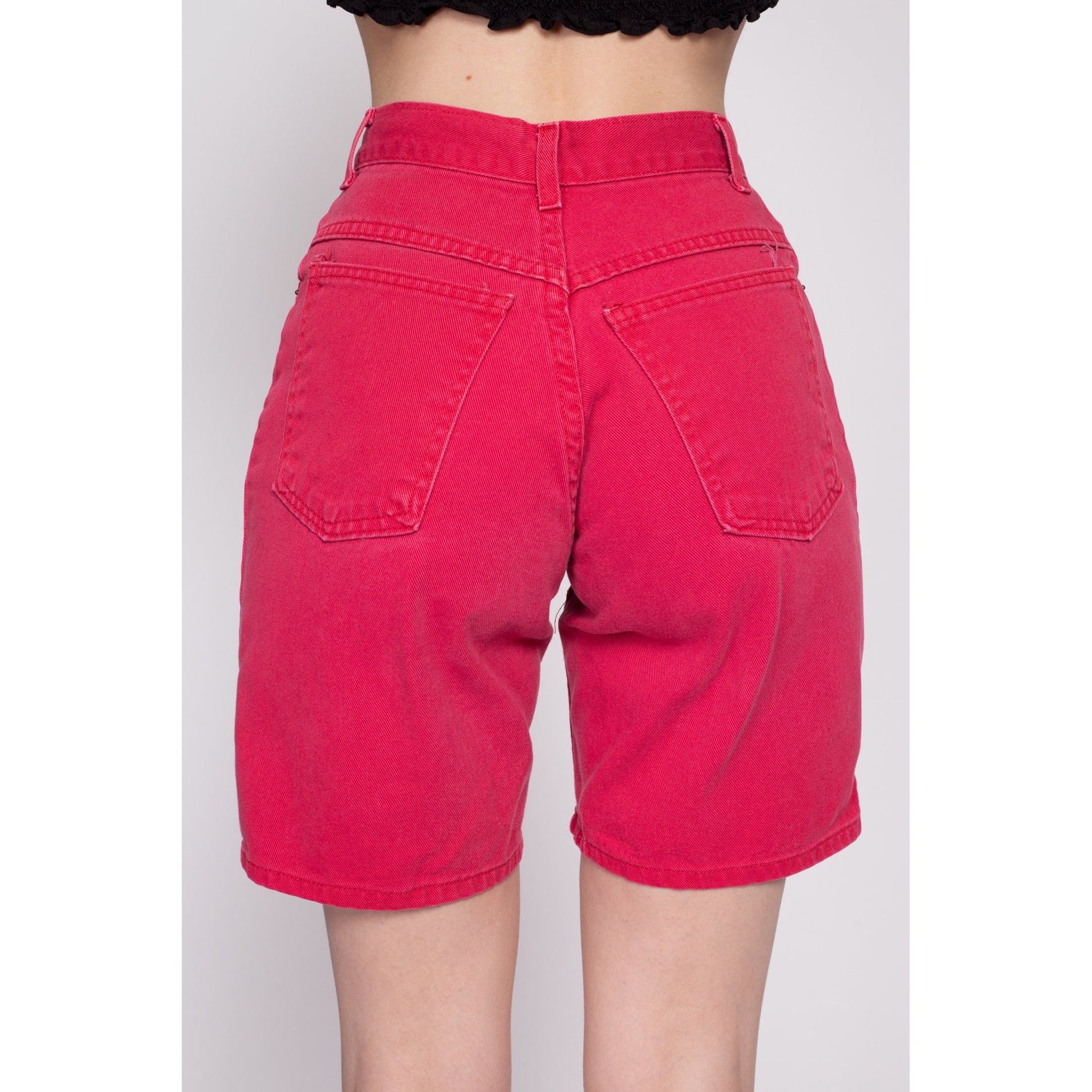 90s Red High Waisted Jean Shorts - Extra Small, 25" | Vintage Denim High Rise Bermuda Mom Shorts