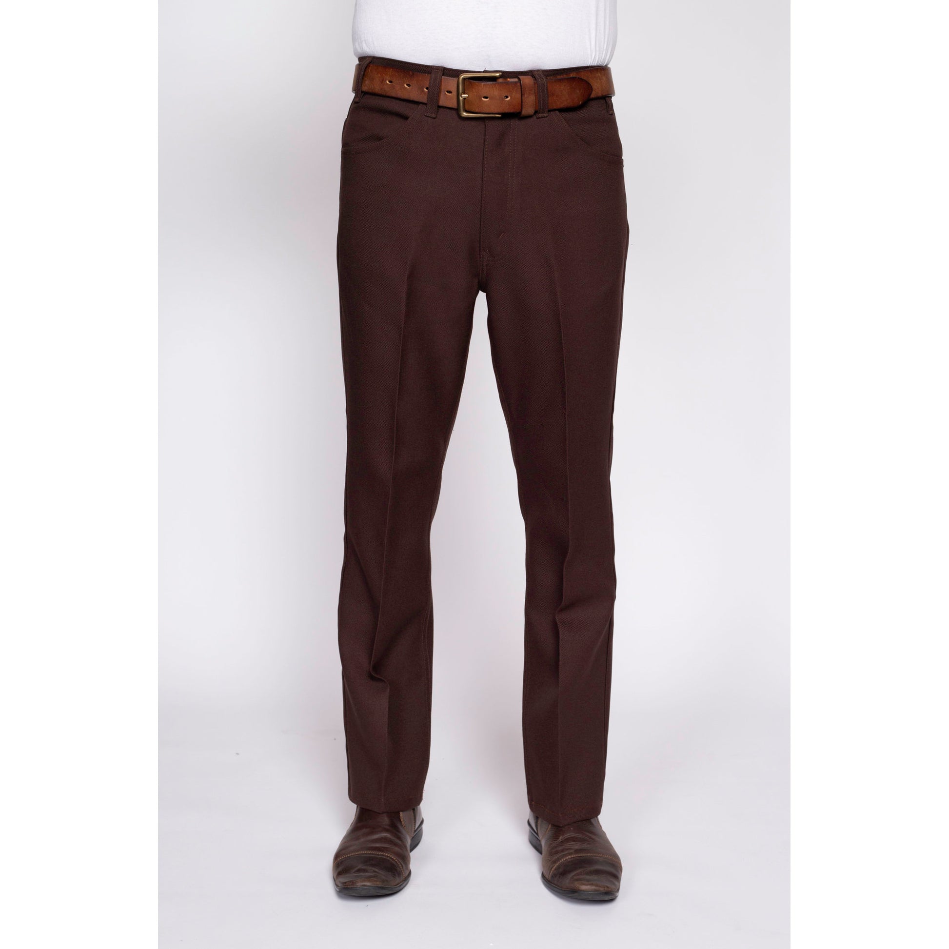 70s Levi's Brown Trousers - 34x32 | Retro Vintage Straight Leg Rockabilly Polyester Pants