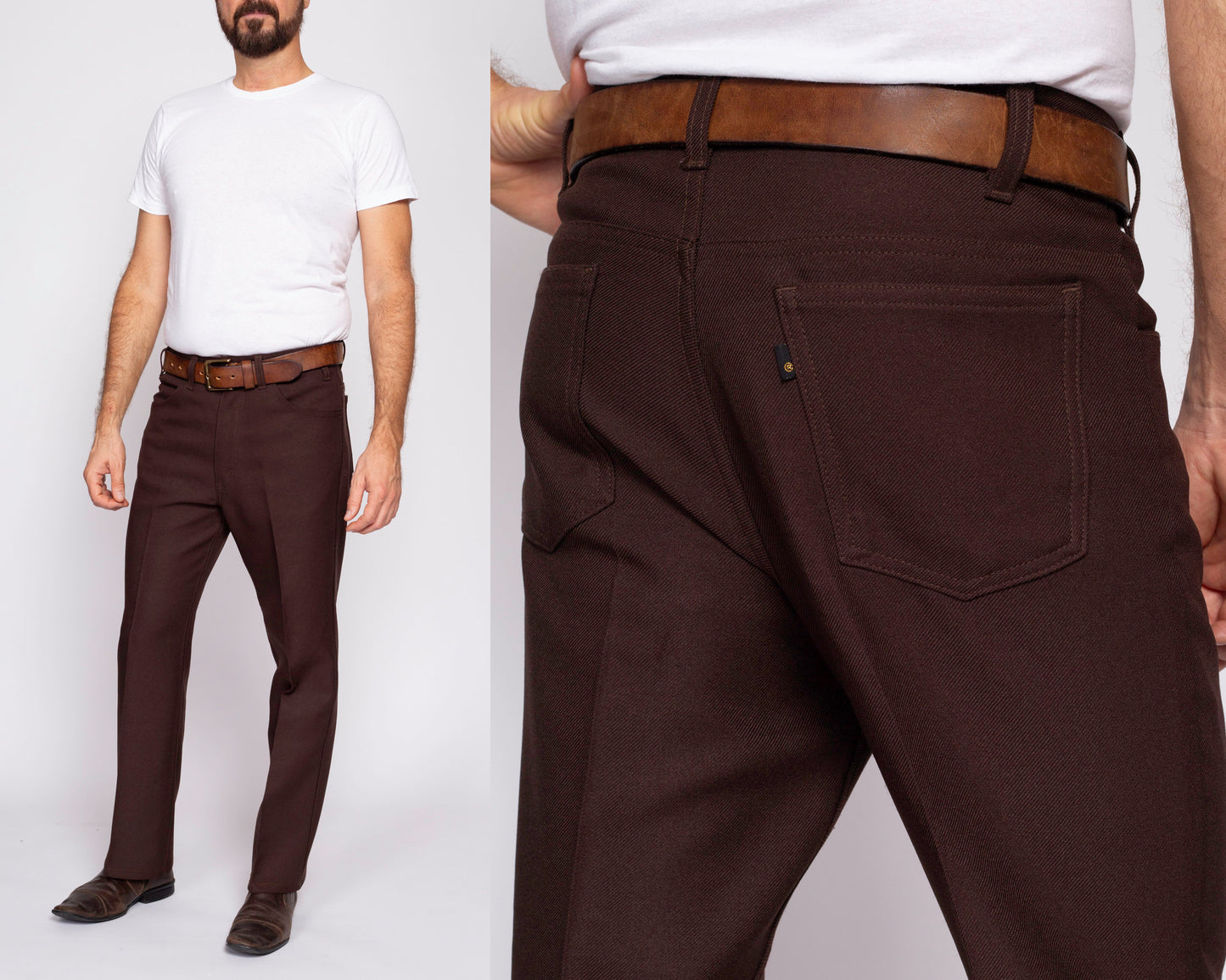 70s Levi's Brown Trousers - 34x32 | Retro Vintage Straight Leg Rockabilly Polyester Pants