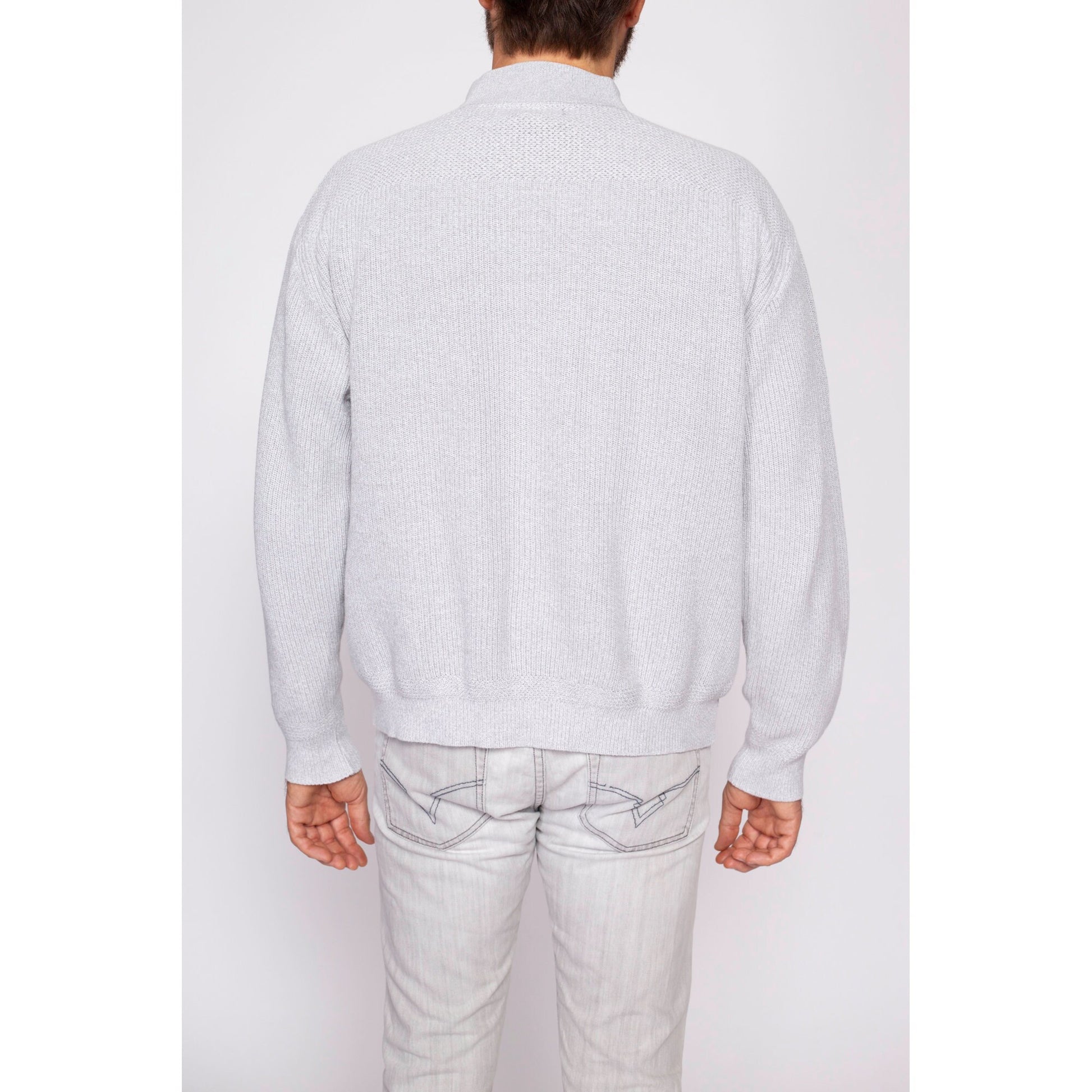 80s L.L. Bean Grey Knit Henley Sweater - Men's Large | Vintage Button Up Long Sleeve Cotton Pullover