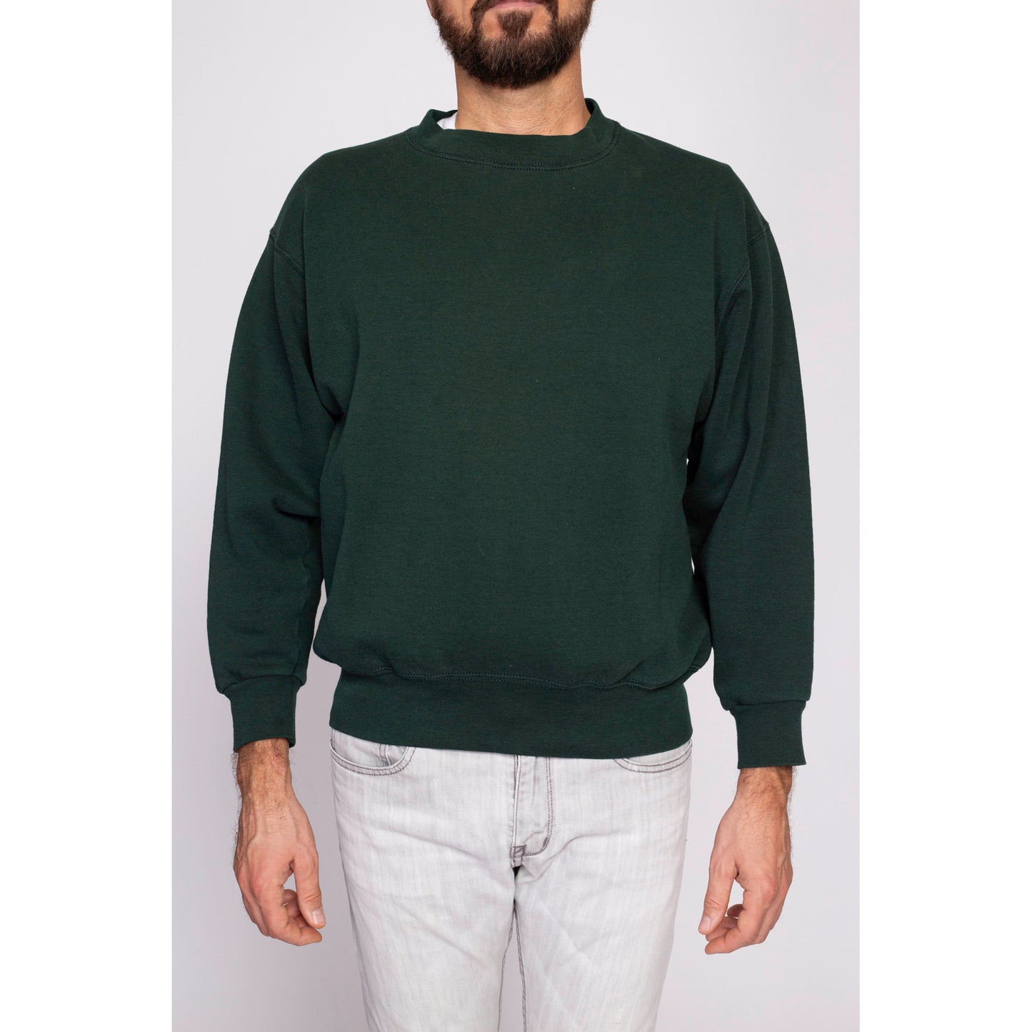 90s Dark Green Crewneck Sweatshirt - Men's Medium | Vintage Fruit Of The Loom Unisex Plain Pullover