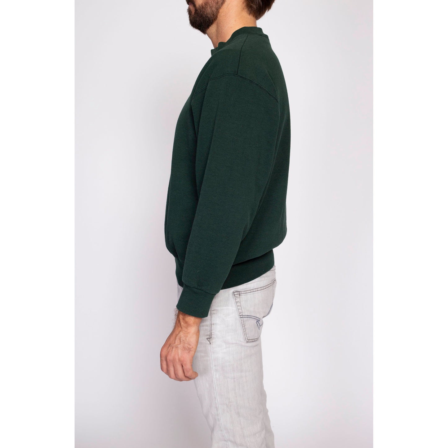 90s Dark Green Crewneck Sweatshirt - Men's Medium | Vintage Fruit Of The Loom Unisex Plain Pullover