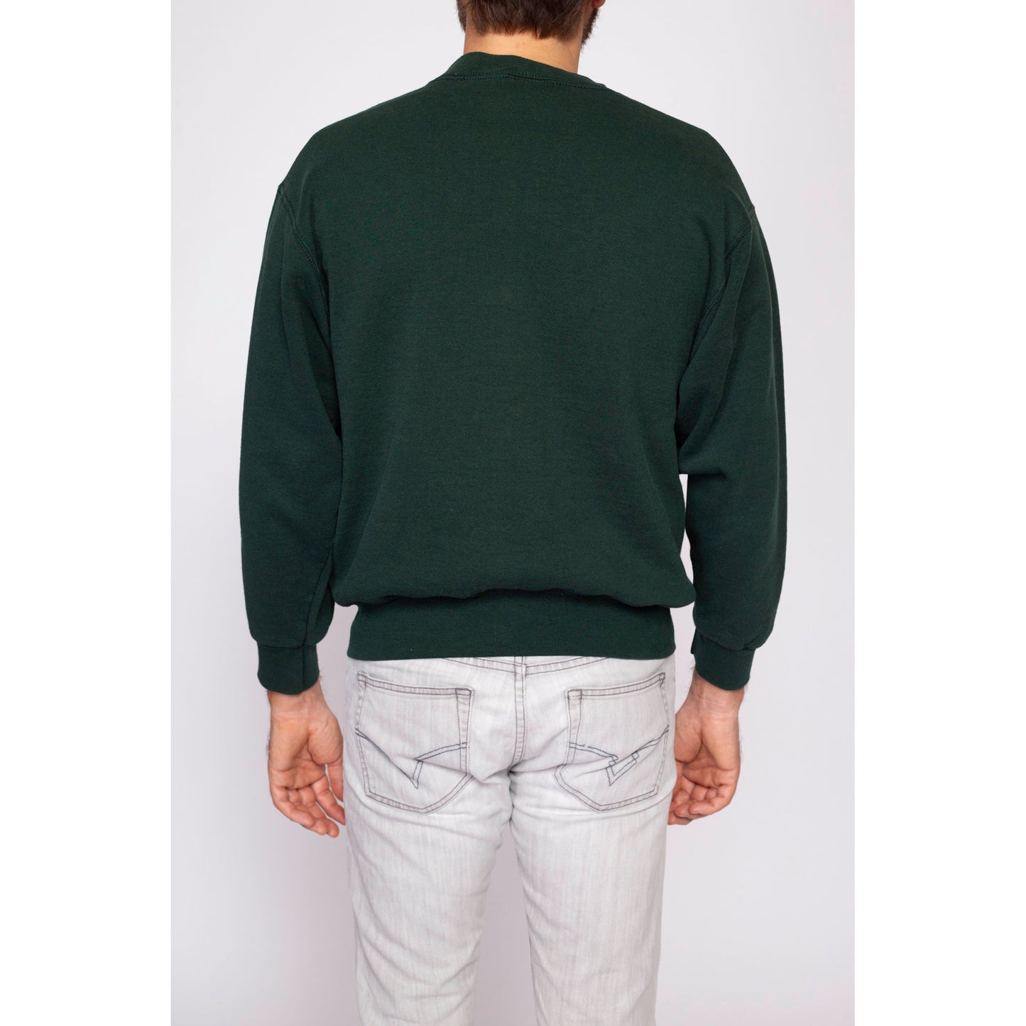 90s Dark Green Crewneck Sweatshirt - Men's Medium | Vintage Fruit Of The Loom Unisex Plain Pullover