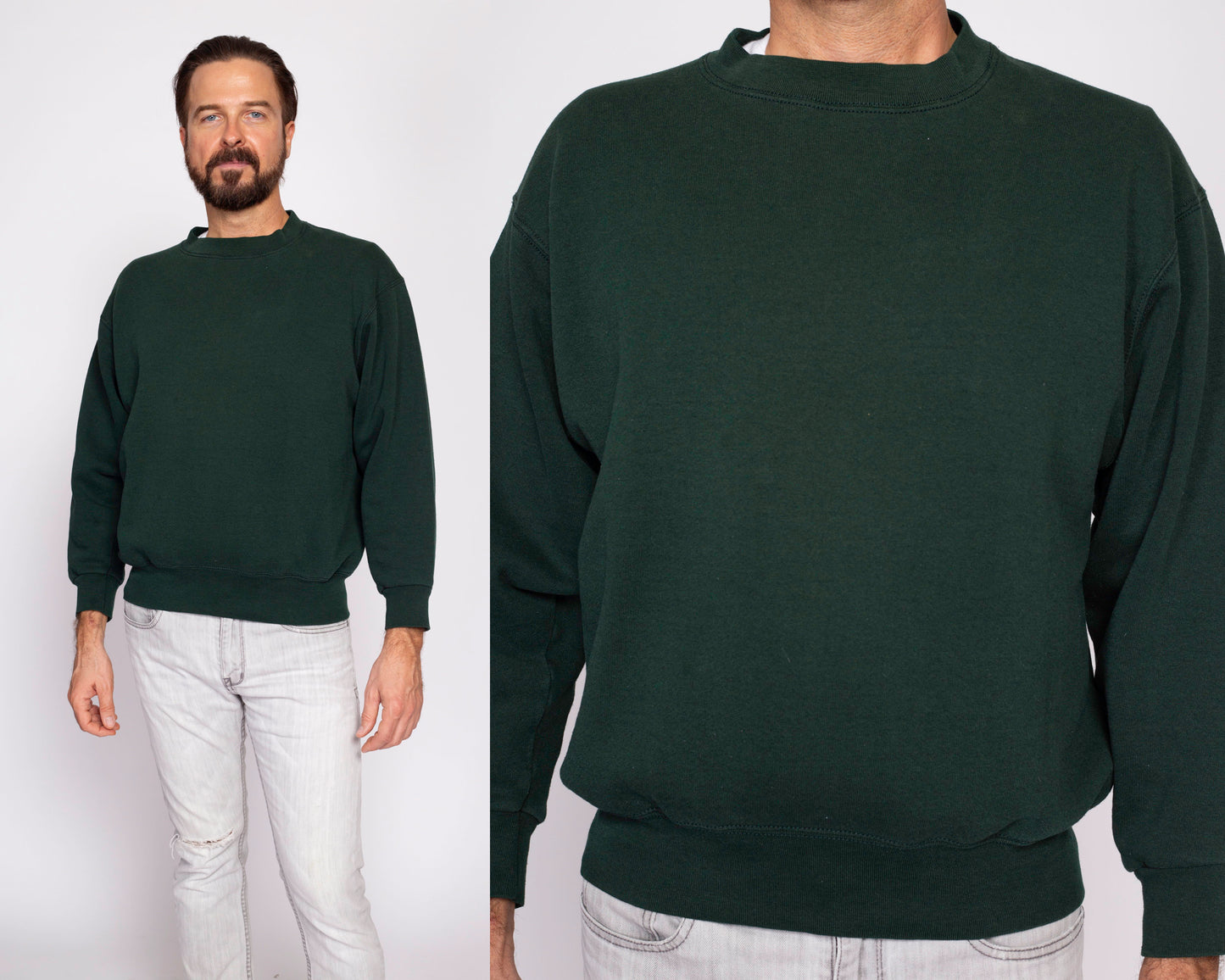 90s Dark Green Crewneck Sweatshirt - Men's Medium | Vintage Fruit Of The Loom Unisex Plain Pullover