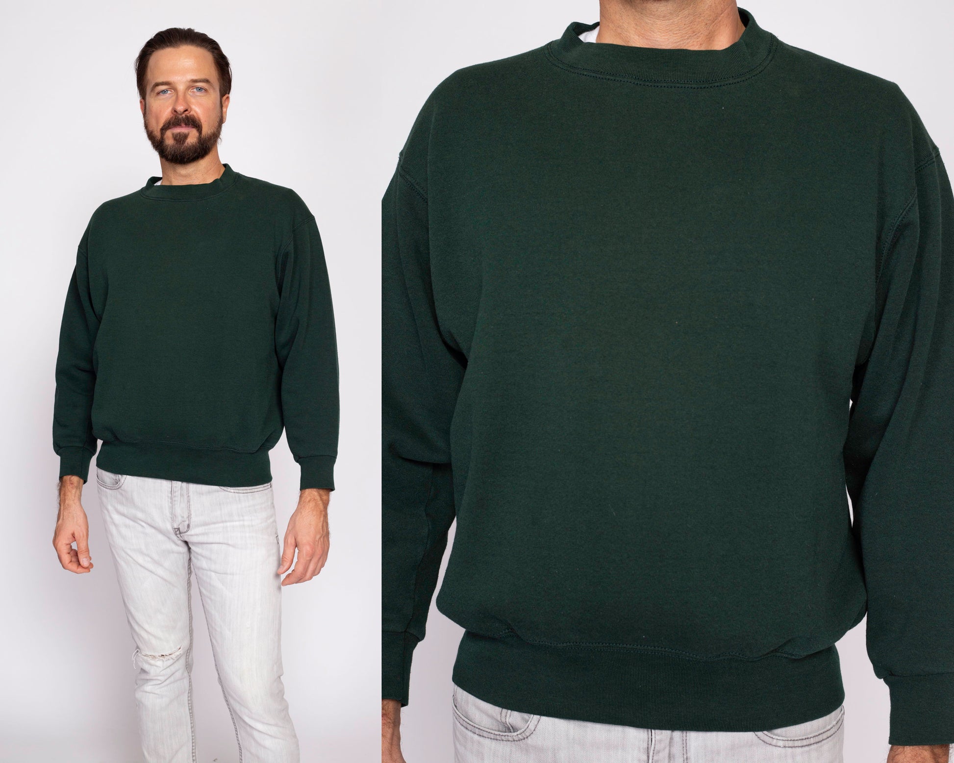 90s Dark Green Crewneck Sweatshirt - Men's Medium | Vintage Fruit Of The Loom Unisex Plain Pullover