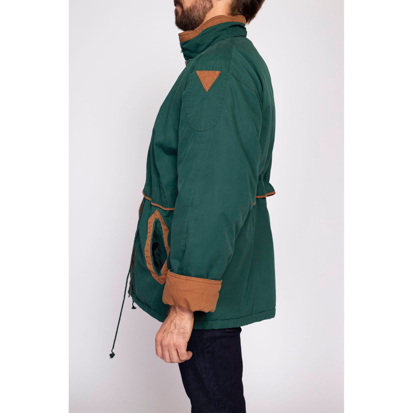 90s Forest Green Parka Jacket - Men's Large | Vintage Learsi Zip Up Drawstring Waist Puffer Ski Coat