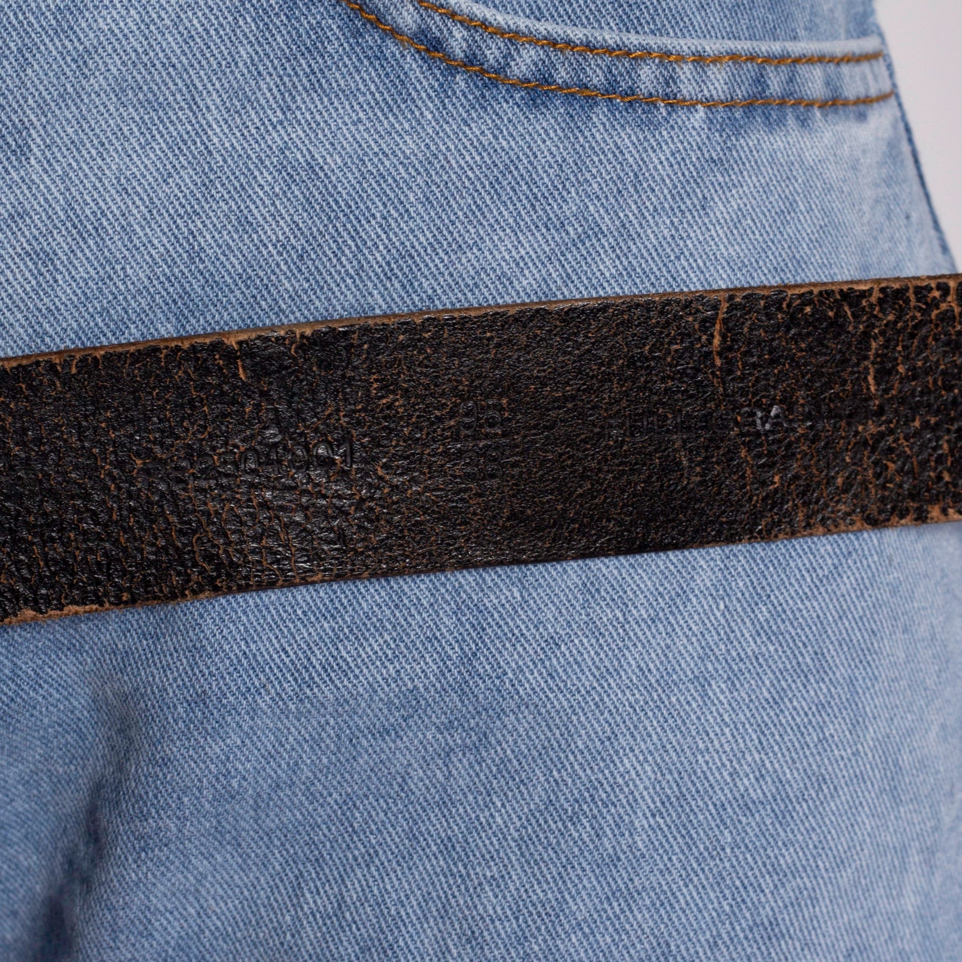 Vintage 70s Crackled Dark Brown Leather Belt - Size 38