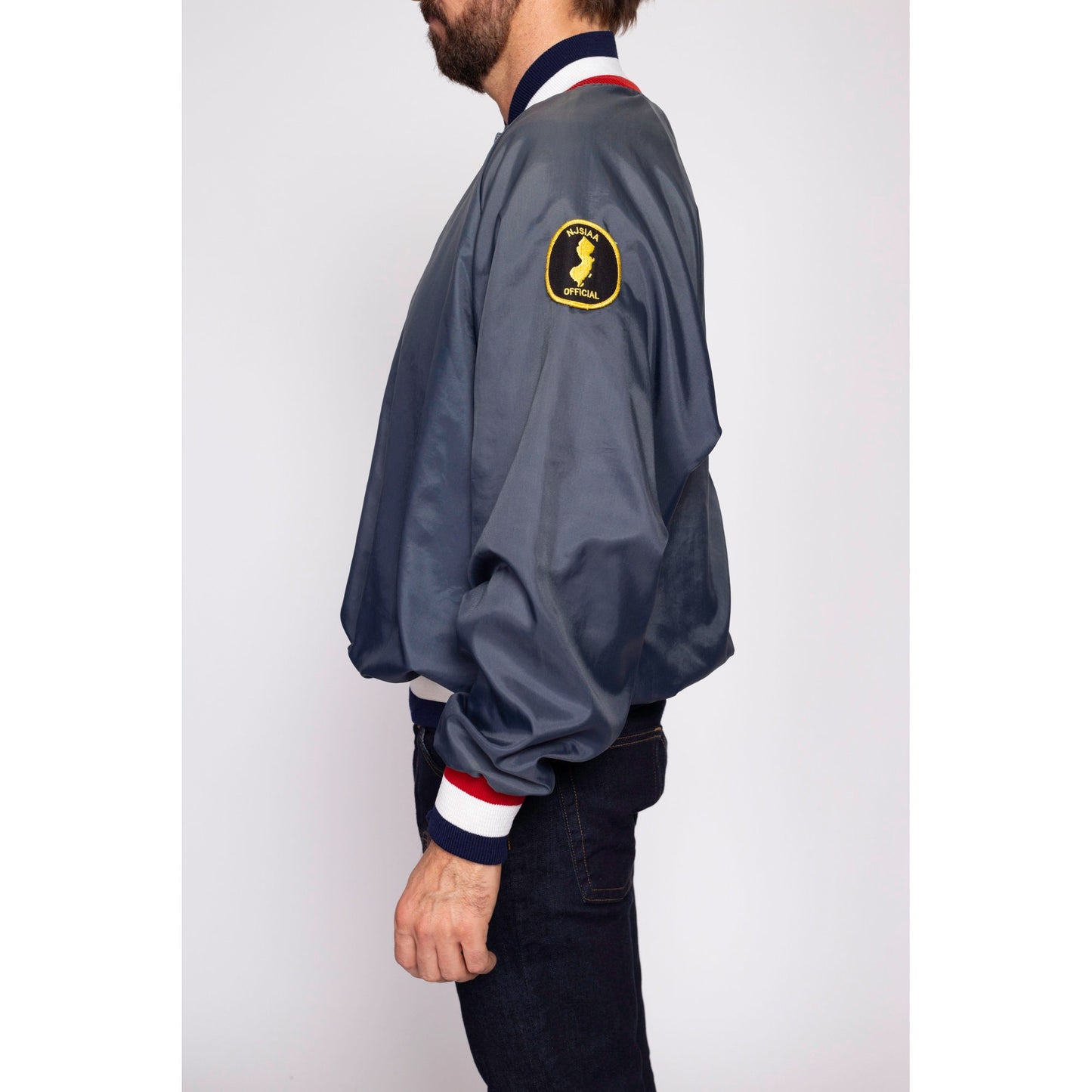 80s Athletic Pullover Windbreaker - Men's Large | Vintage New Jersey NJSIAA Patch Lightweight Zip Up Striped Trim Jacket