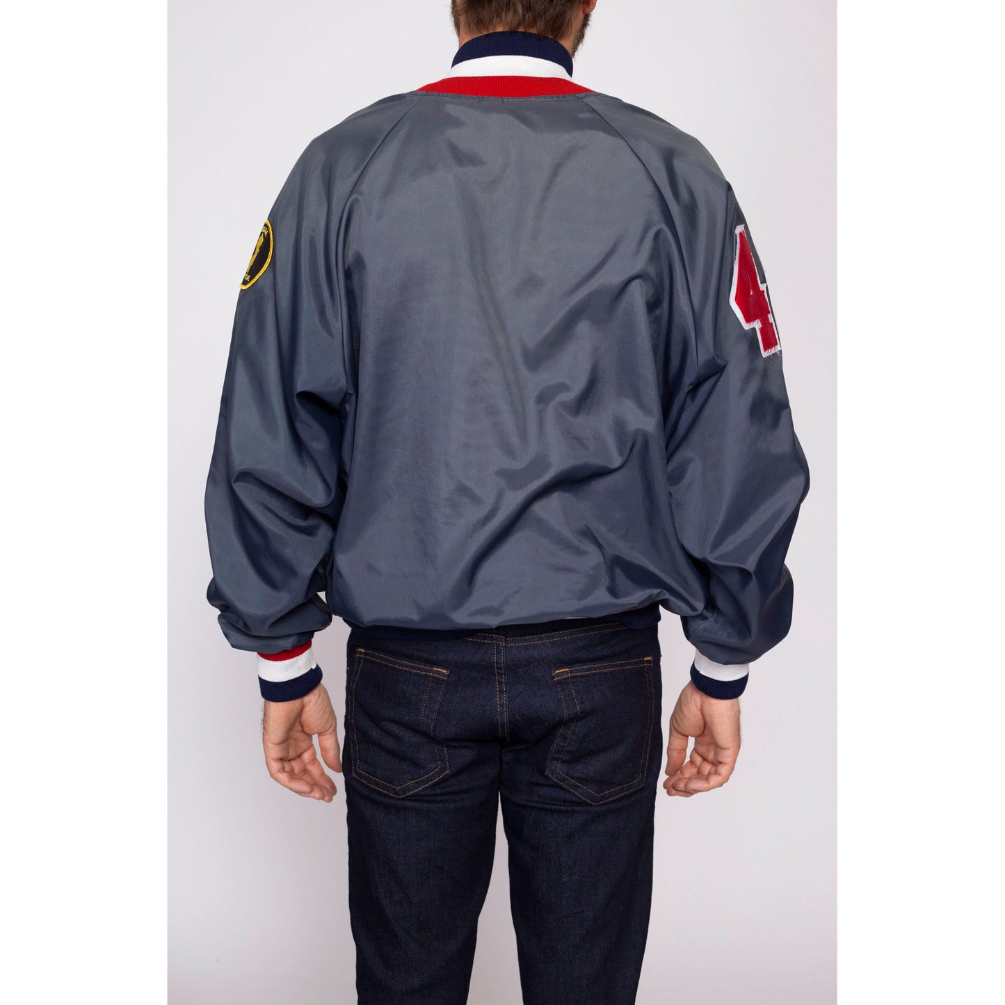 80s Athletic Pullover Windbreaker - Men's Large | Vintage New Jersey NJSIAA Patch Lightweight Zip Up Striped Trim Jacket